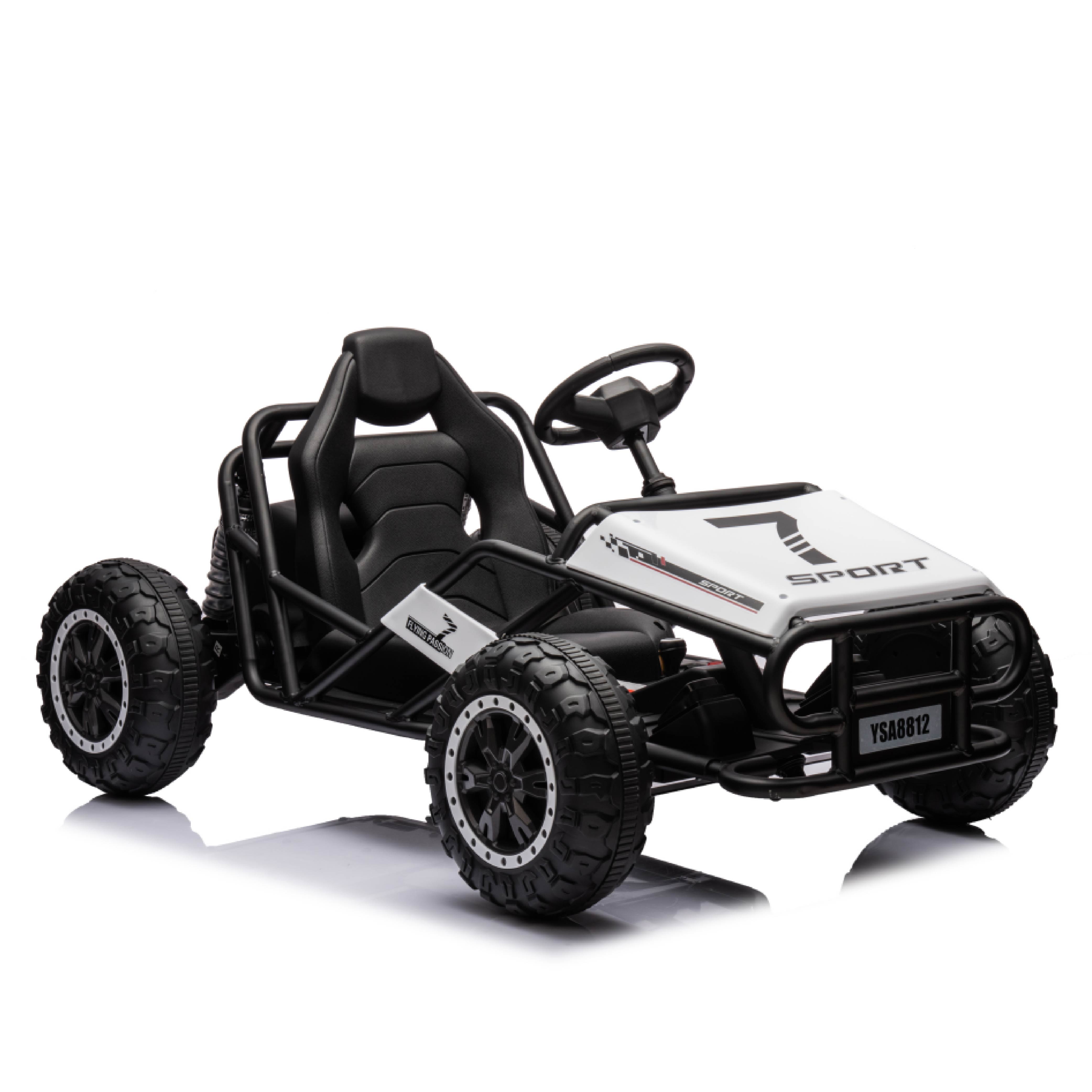 White, 24V Ultimate Go-Kart, Ride On Toy for Big Kids Ages 6+, 2x200W Powerful Motor, 6MPH Outdoor/Off road/Dirt Road Electric Car, Wide Seat, Metal Frame, Strong Shock Absorbers, High/Low Speed, Gift