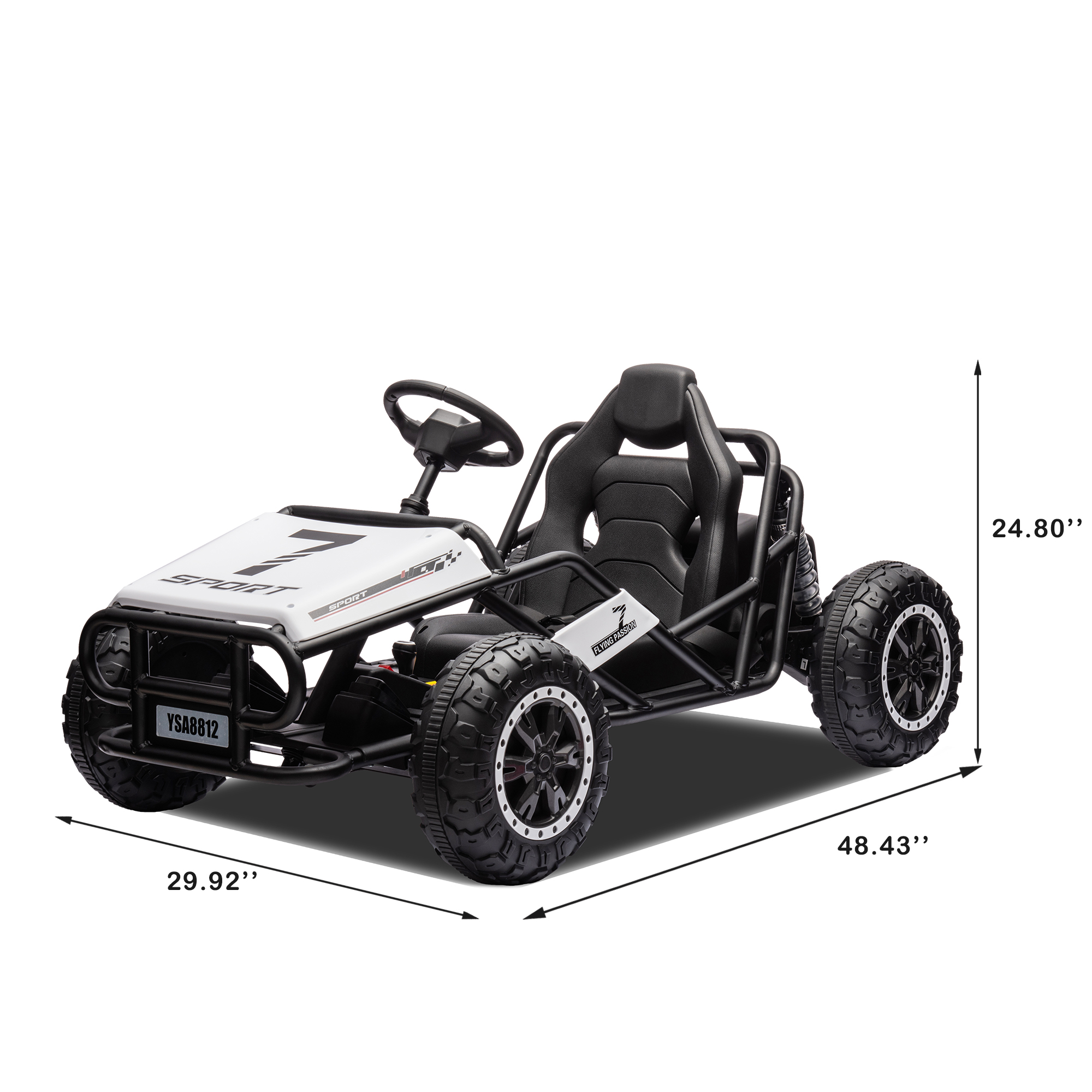 White, 24V Ultimate Go-Kart, Ride On Toy for Big Kids Ages 6+, 2x200W Powerful Motor, 6MPH Outdoor/Off road/Dirt Road Electric Car, Wide Seat, Metal Frame, Strong Shock Absorbers, High/Low Speed, Gift