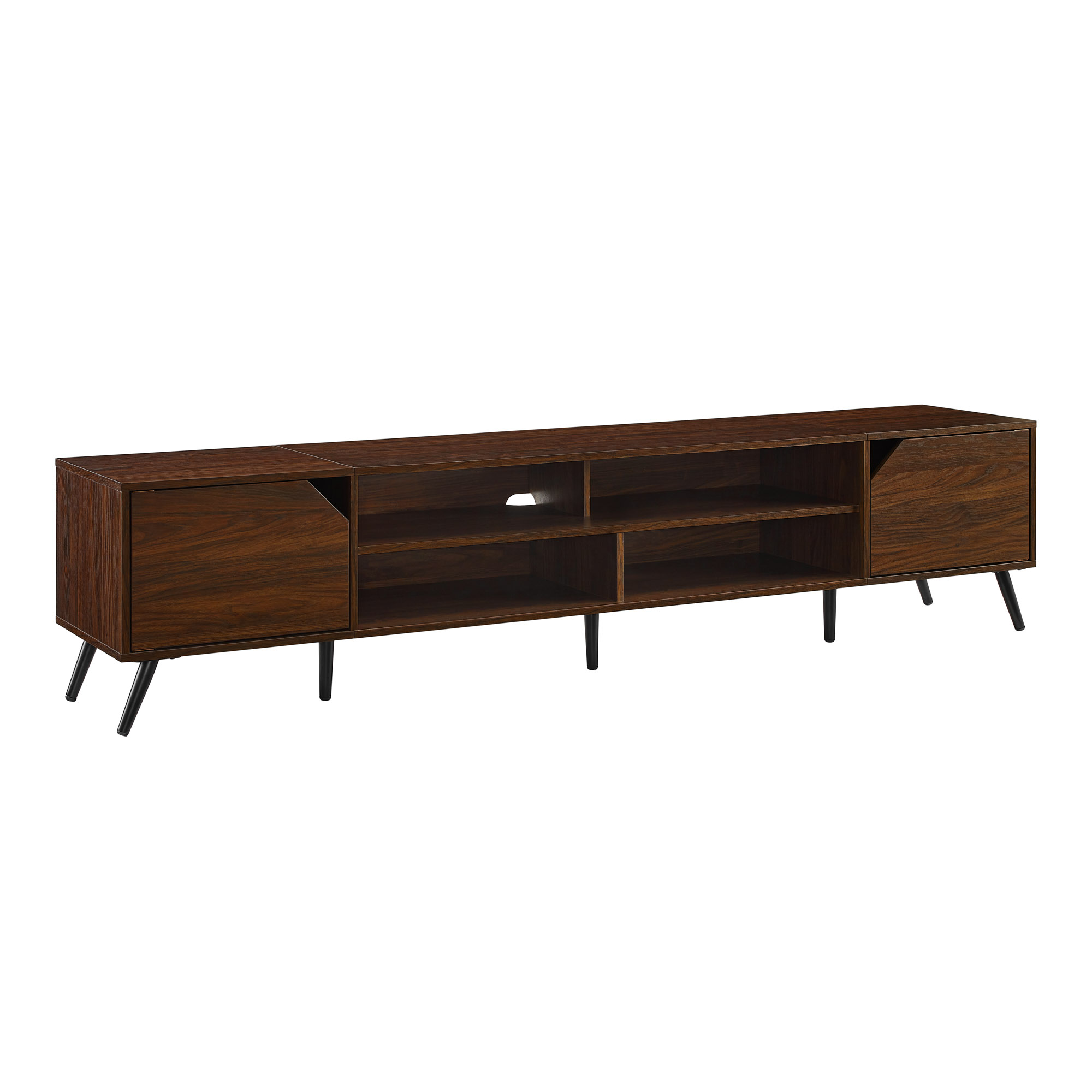 Contemporary 2-Door Minimalist TV Stand for TVs up to 90 inches – Dark Walnut