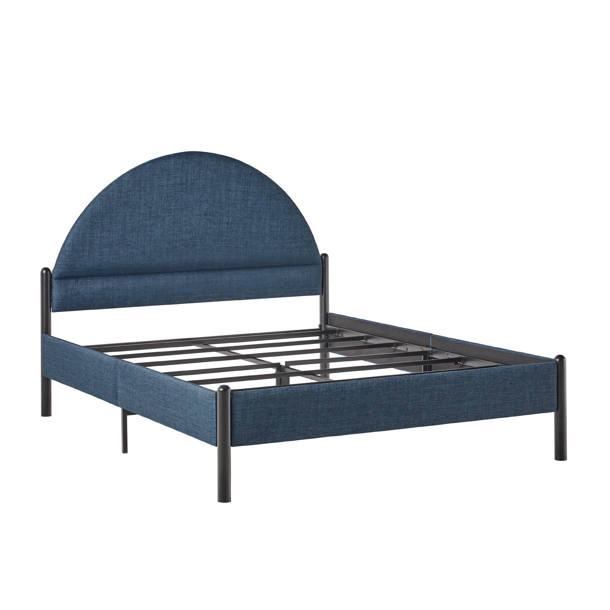 Modern Upholstered Curved Headboard Queen Bedframe – Blue