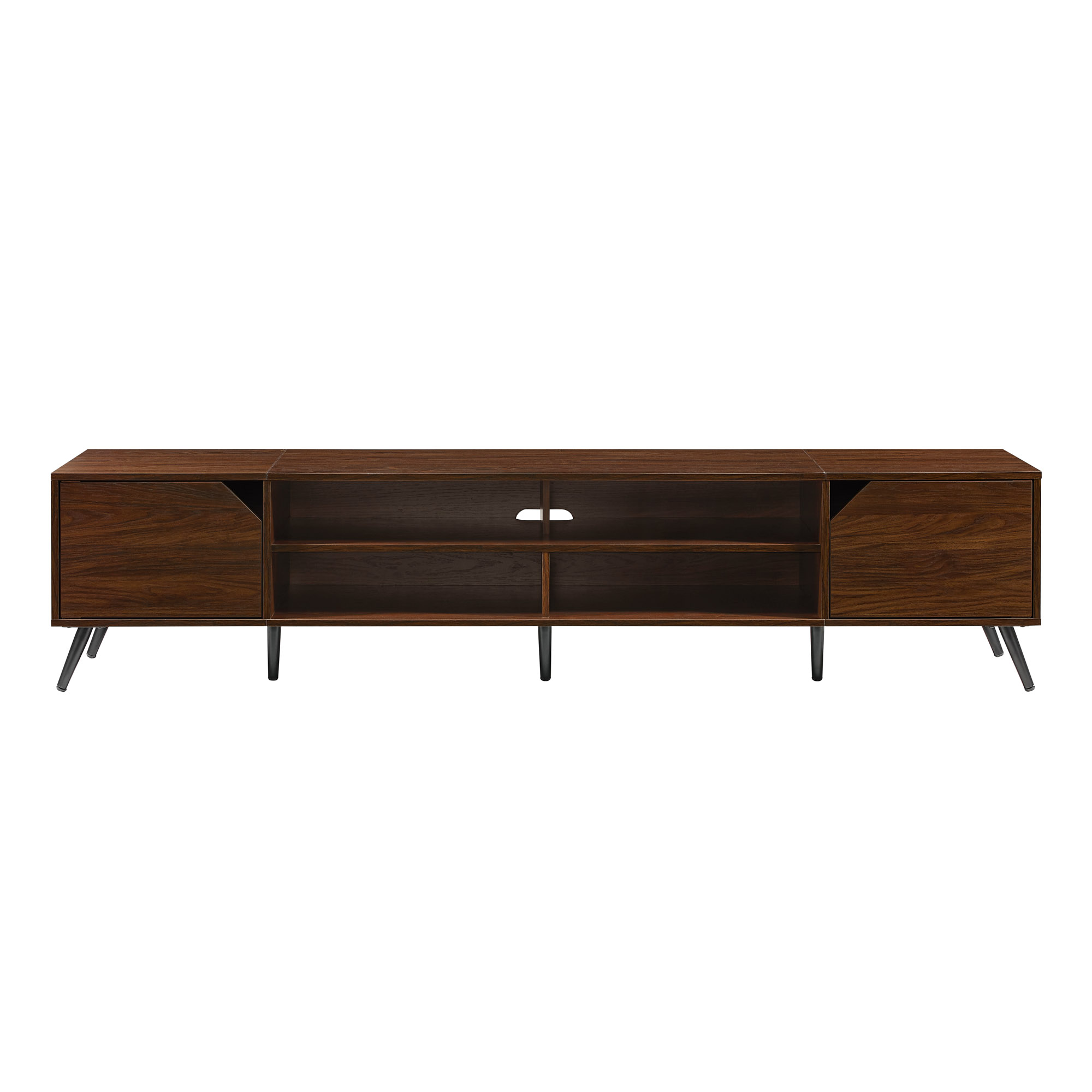 Contemporary 2-Door Minimalist TV Stand for TVs up to 90 inches – Dark Walnut