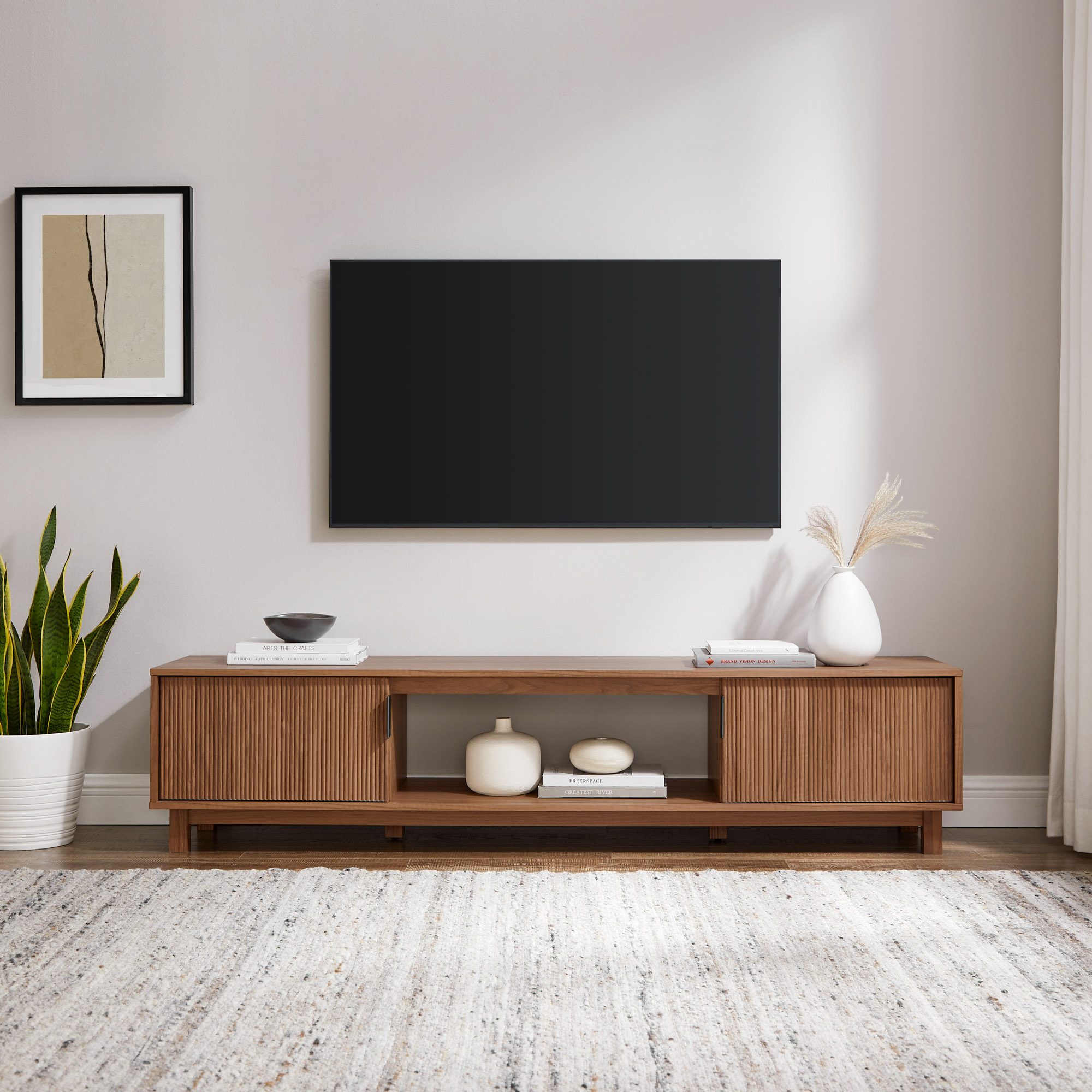 Modern Fluted-Door Minimalist TV Stand for TVs up to 80 inches – Mocha