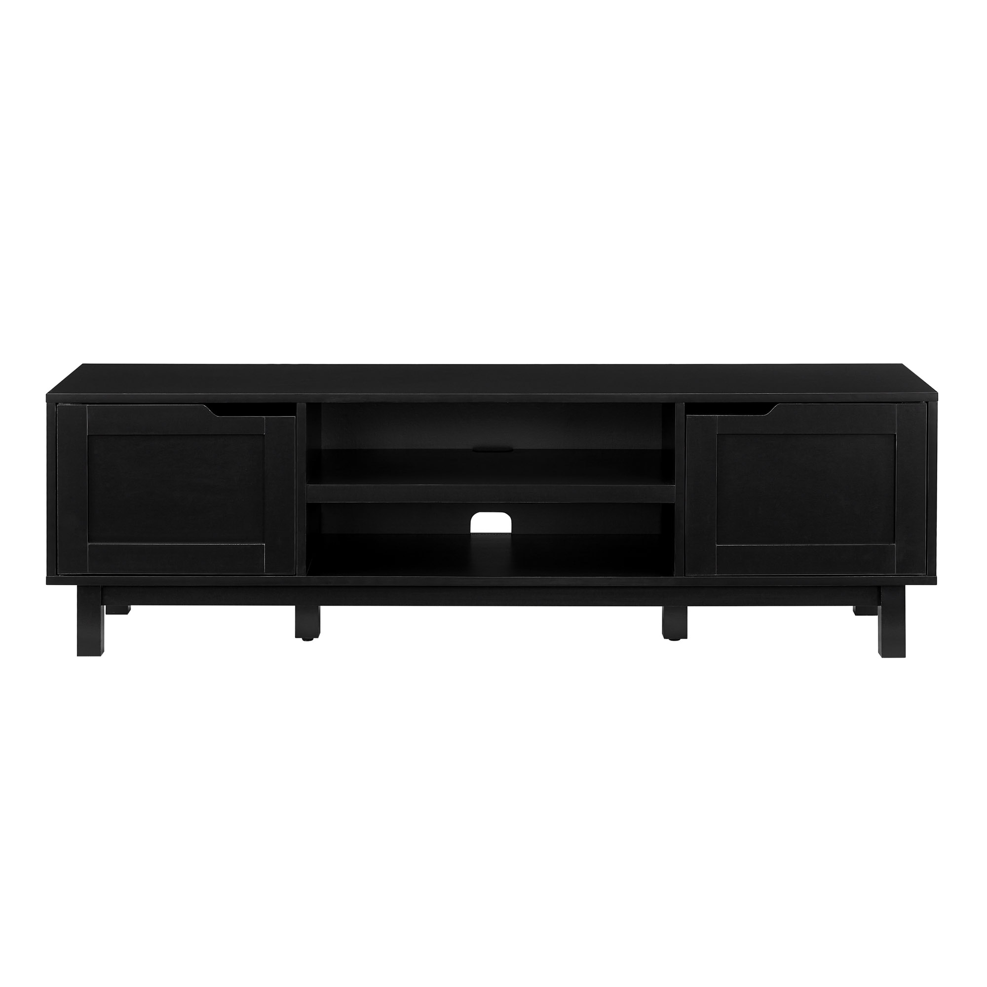 Modern 2-Door Open Storage TV Stand for TVs up to 65 inches – Solid Black