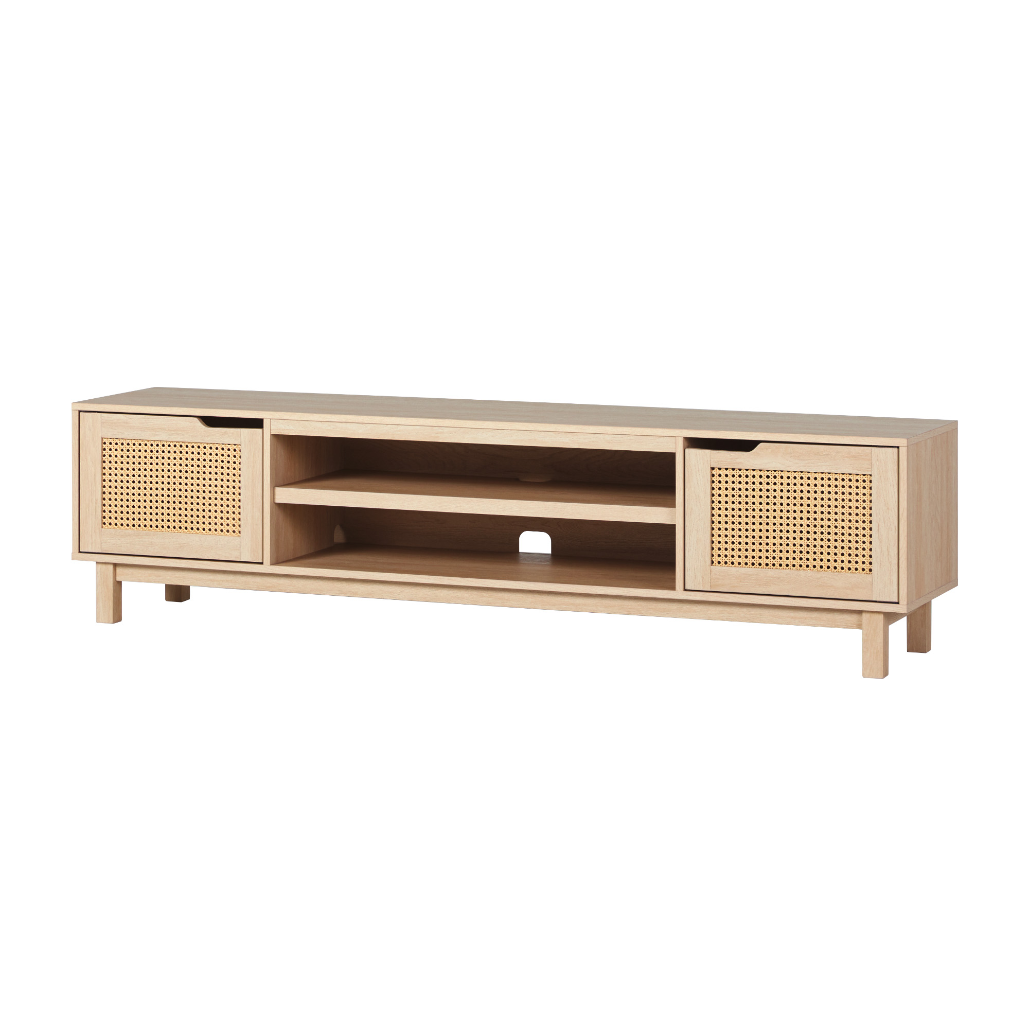 Modern Rattan-Door Low TV Stand for TVs up to 80 inches – Coastal Oak