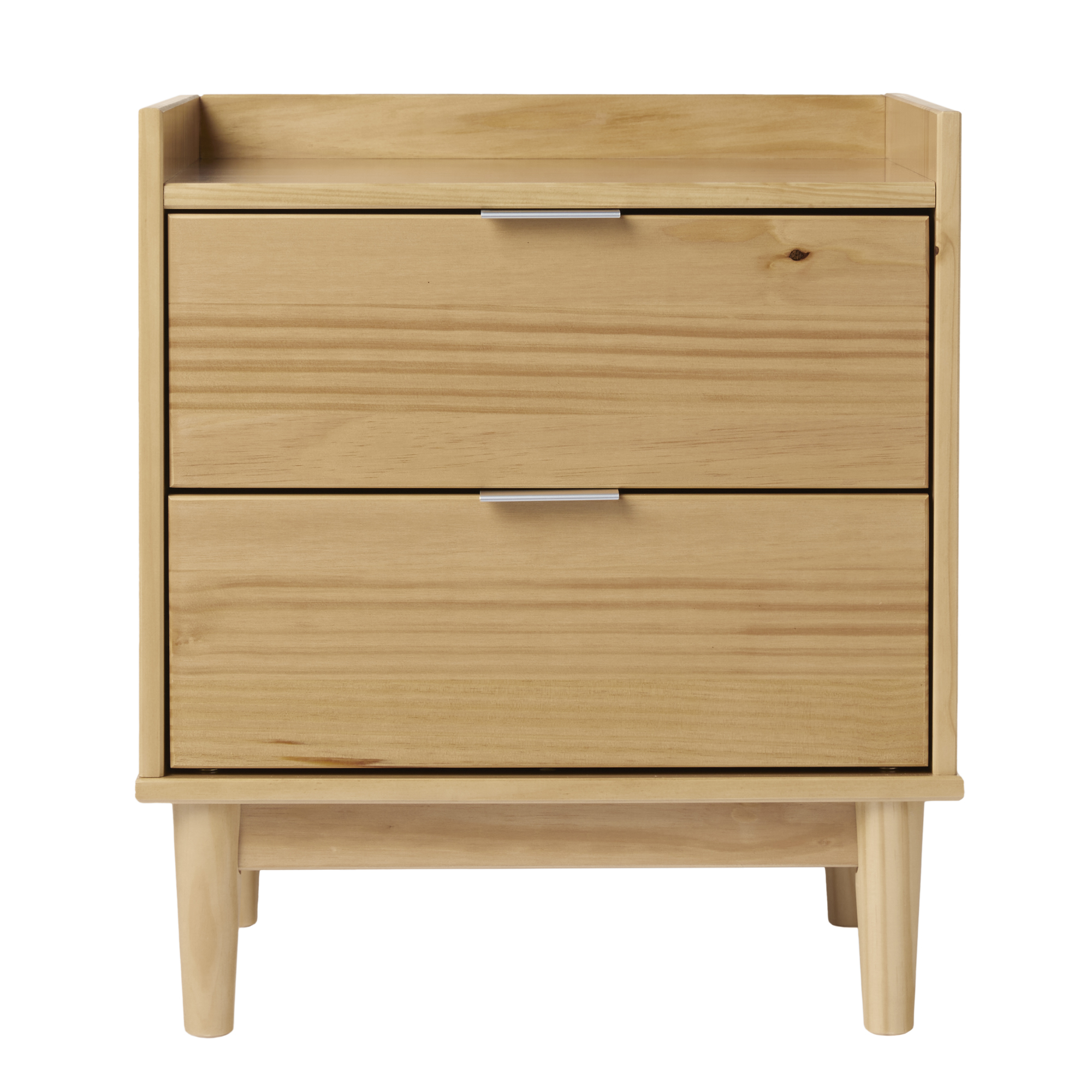 Mid-Century Modern 2-Drawer Solid Wood Nightstand – Natural Pine