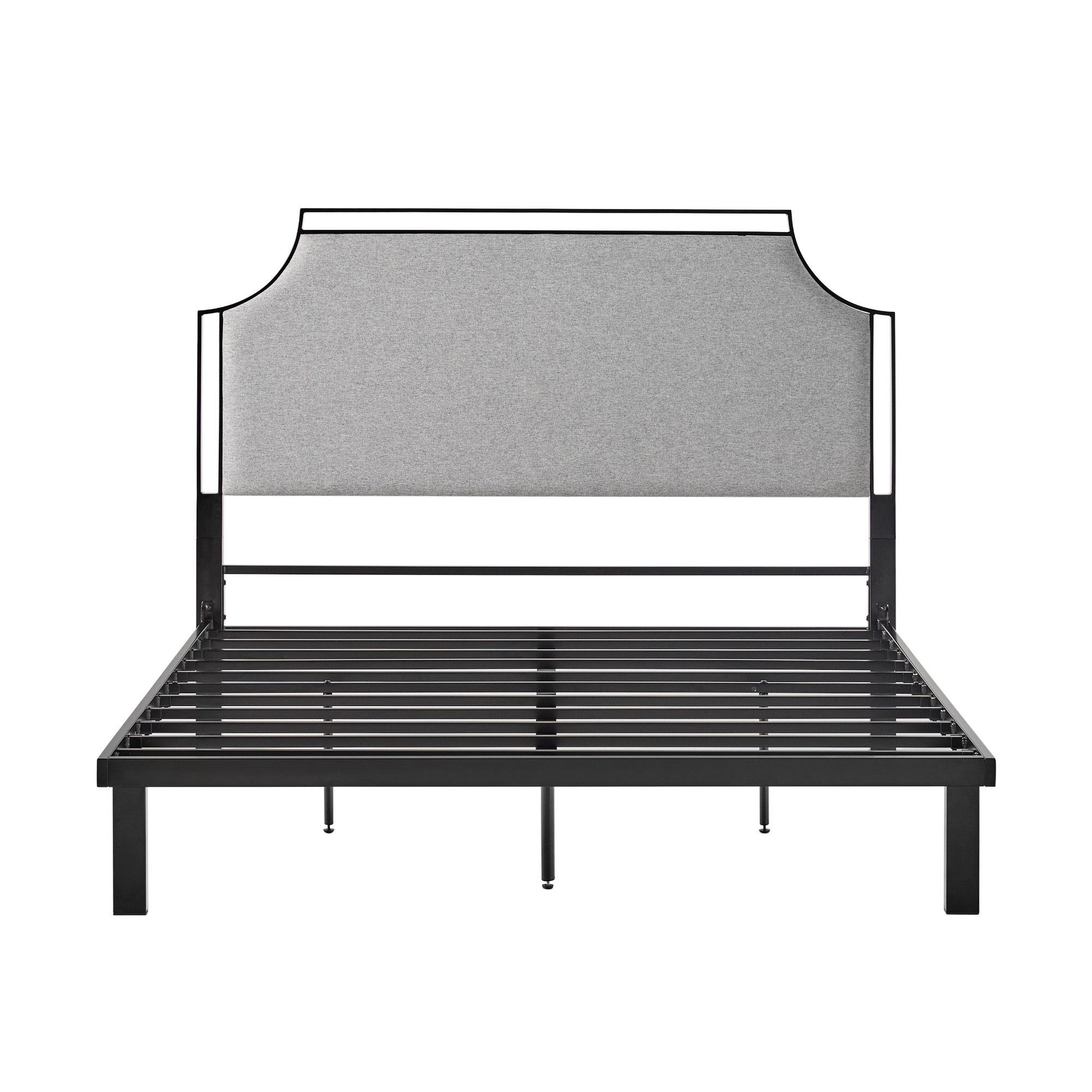 Traditional Upholstered Metal Queen Bedframe – Grey