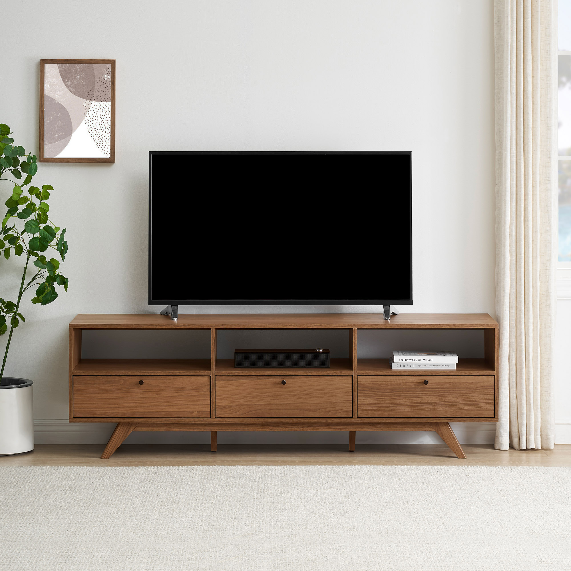 Modern Scandi 3-Door Low Profile TV Stand for TVs up to 80 Inches – Mocha