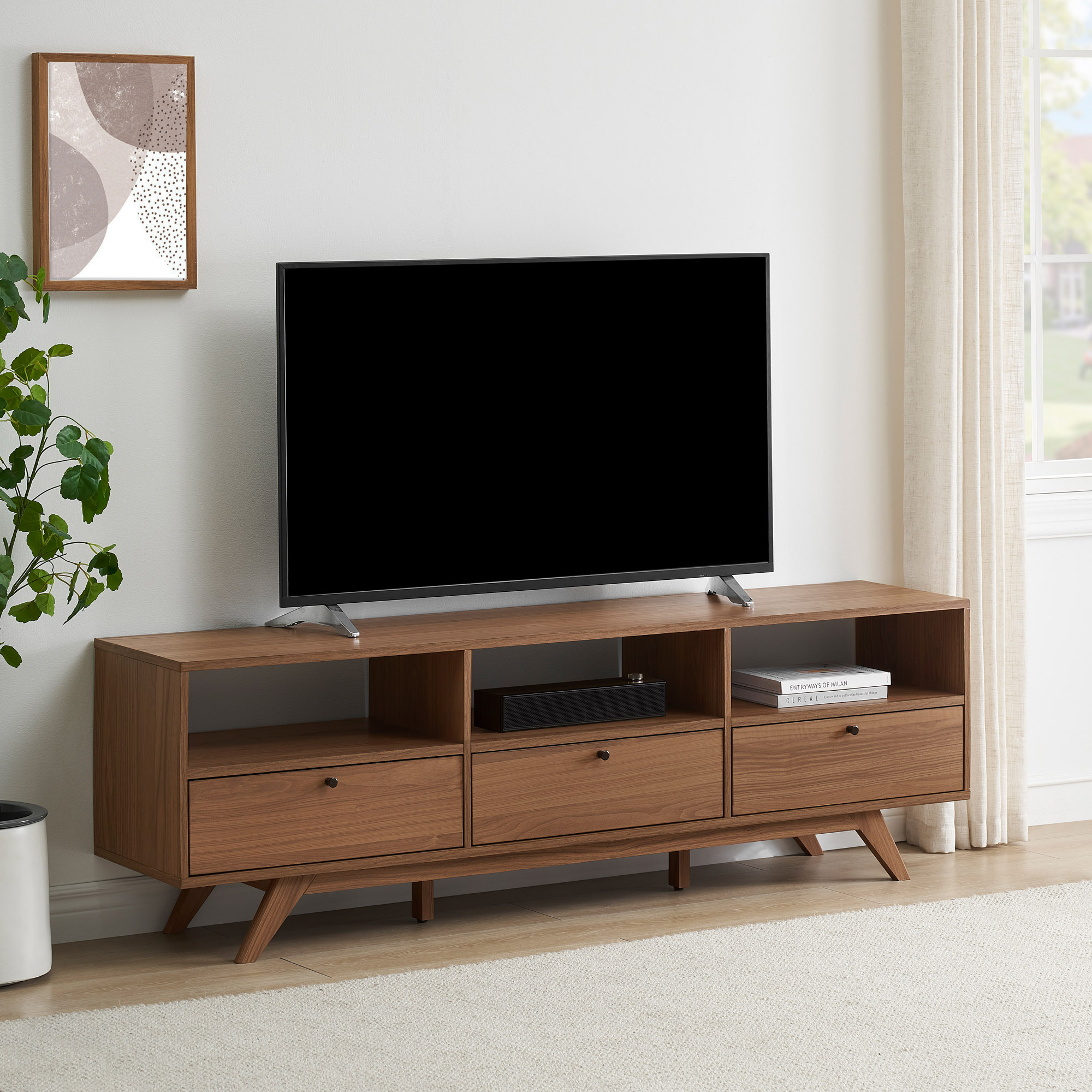 Modern Scandi 3-Door Low Profile TV Stand for TVs up to 80 Inches – Mocha