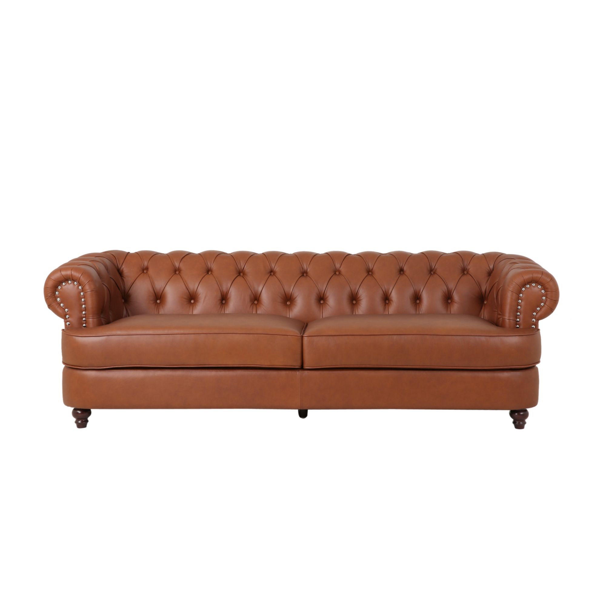 95'' Comfortable Cognac 2-Seater Sofa with Rolled Arms, Midcentury Modern 2 Seater Sofa Couch,  Loveseat for Large Spaces, Living Room, Easy Tool-Free Assembly