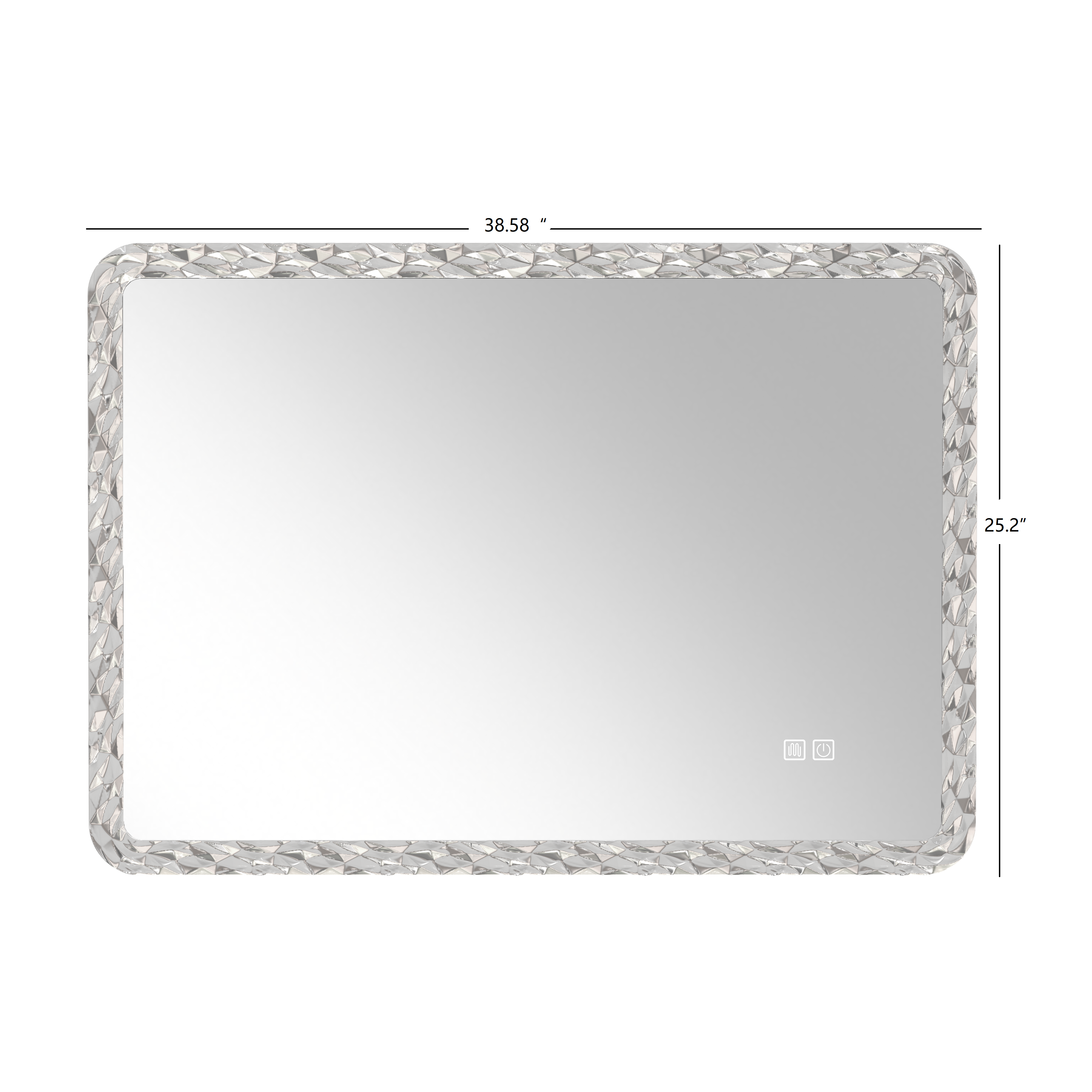 38.5X25 Inches Bathroom Mirror with LED Lights, Smart Mirror with Anti-Fog and Adjustable Brightness Function, Wall Mount Makeup Mirror with Crystal Acrylic Frame