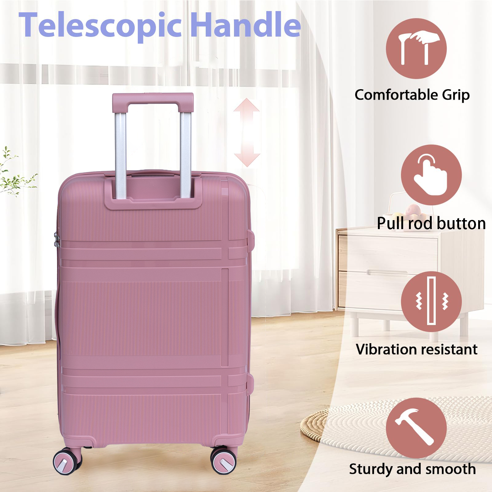 3 Piece Luggage Sets PP Lightweight Suitcase with Two Hooks, Spinner Wheels, (20/24/28) 2307