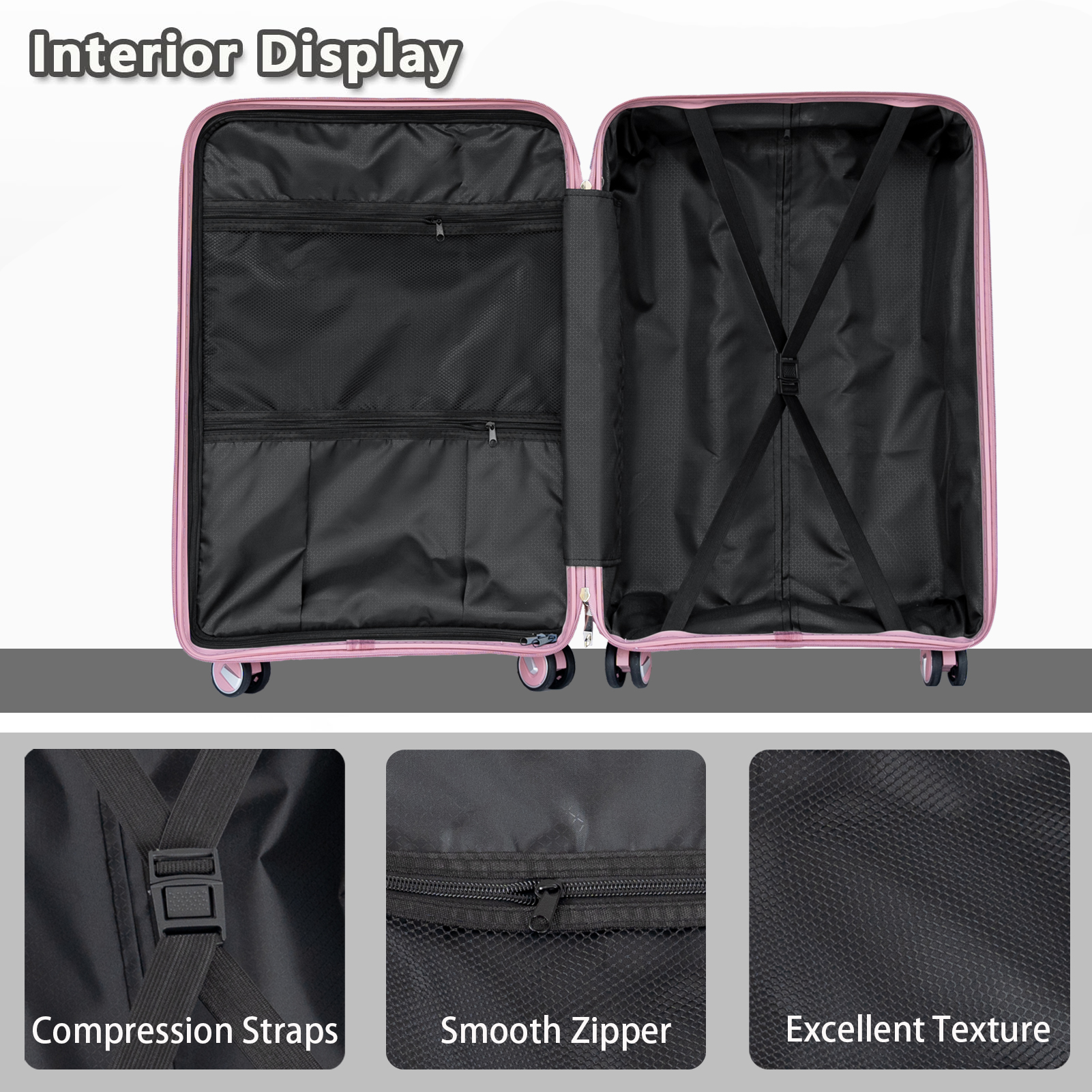 3 Piece Luggage Sets PP Lightweight Suitcase with Two Hooks, Spinner Wheels, (20/24/28) 2307