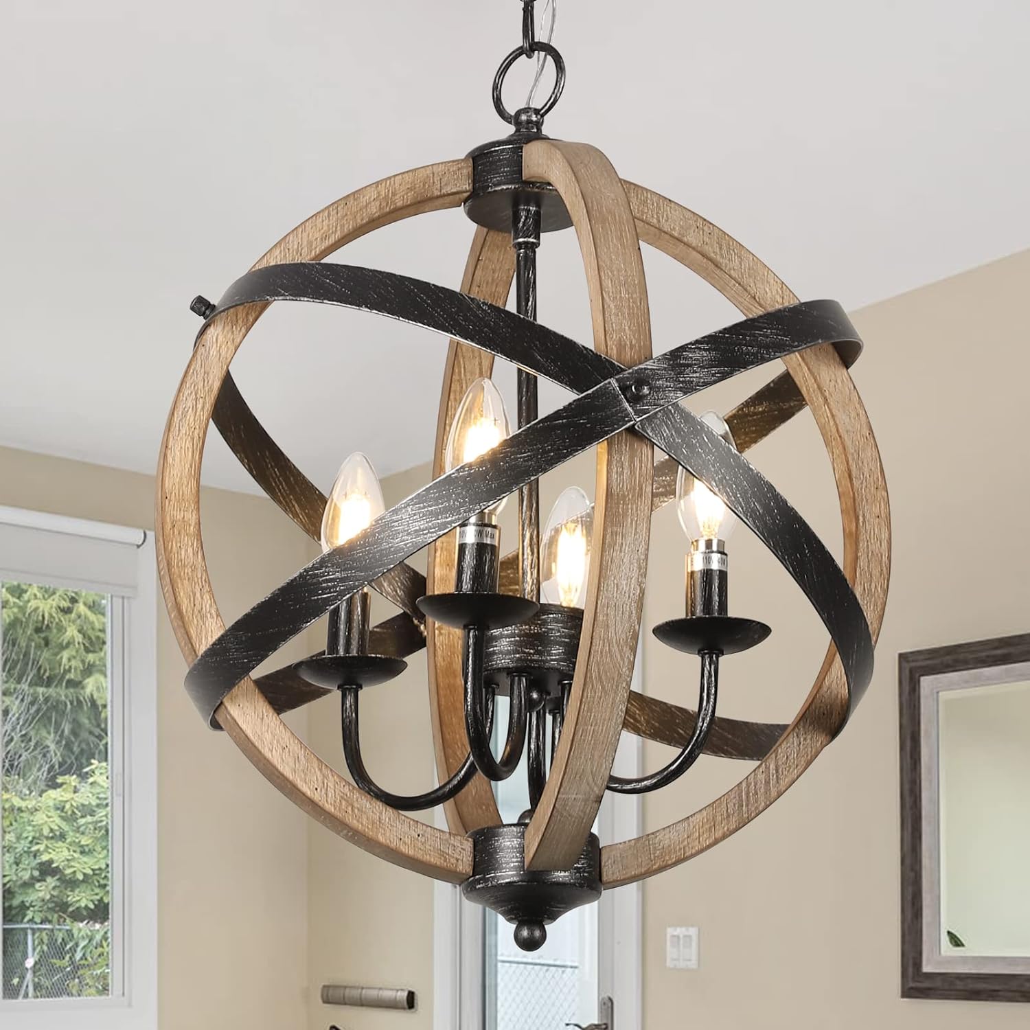 Farmhouse Chandelier Light Fixtures?4-Light Dining Room Light Fixtures Height Adjustable?Rustic Wood Light Fixtures Ceiling Hanging for Kitchen, Living Room, Hallway, Bedroom, Foyer Entryway