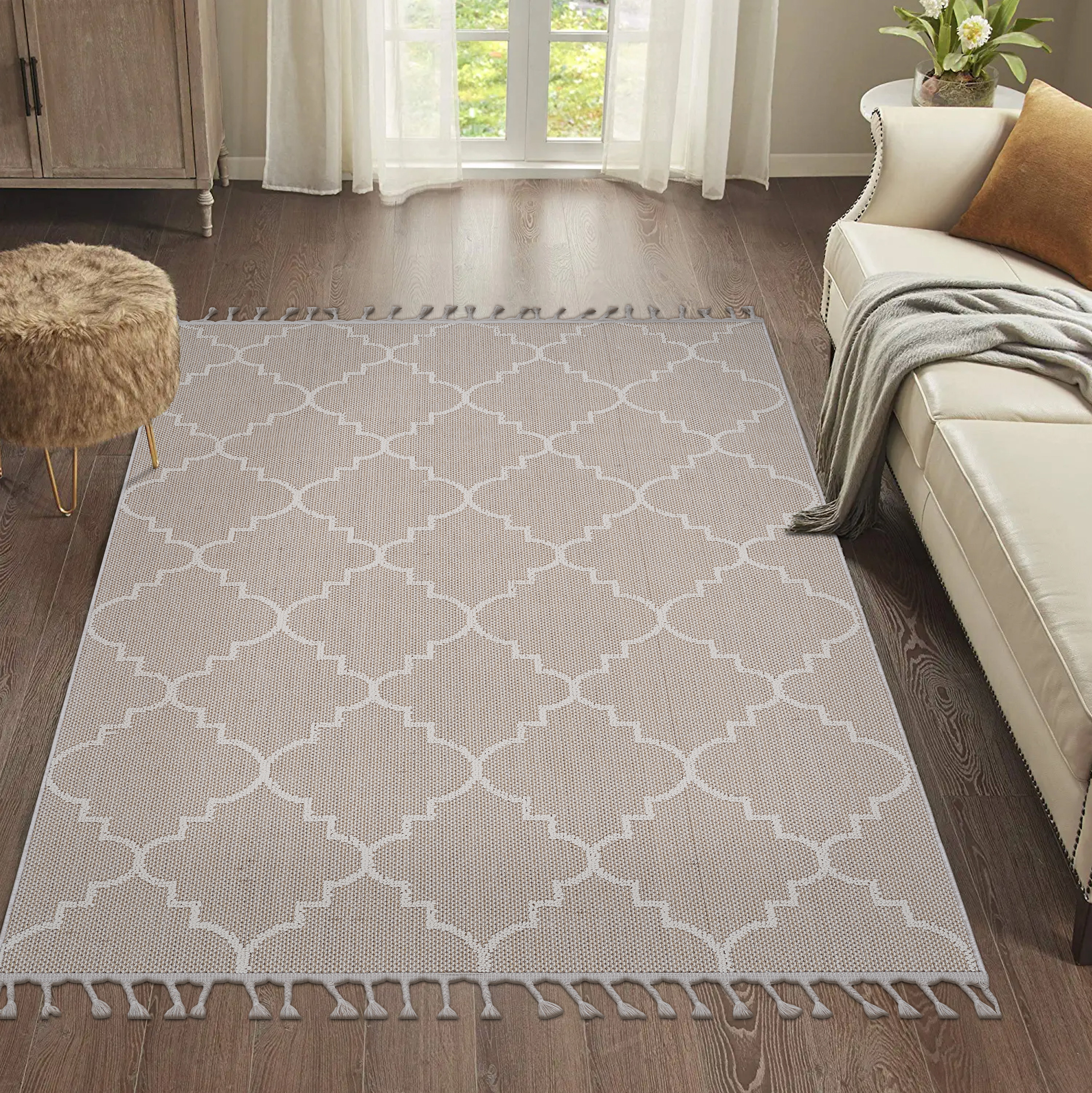 NAAR Guros Collection 8X10 Ivory /Trellis Indoor/Outdoor Area Rug