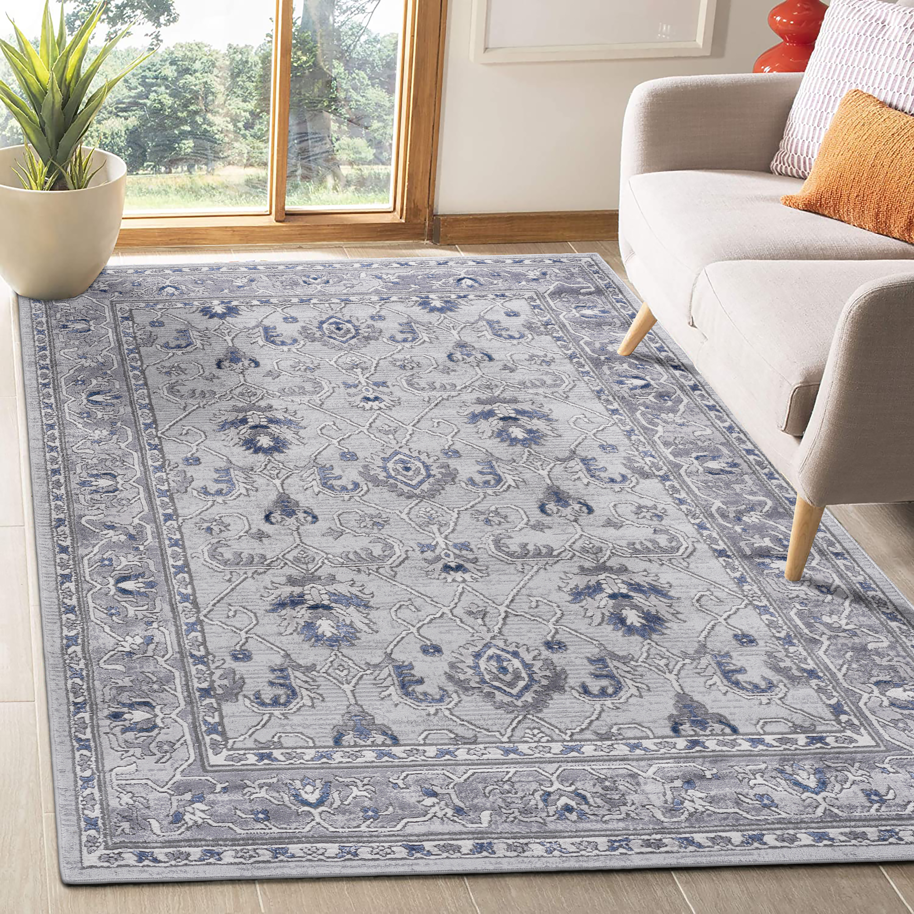 NAAR MARFI Collection 8X10 Grey/Blue/Oriental Non-Shedding Living Room Bedroom Dining Home Office Stylish and Stain Resistant Area Rug