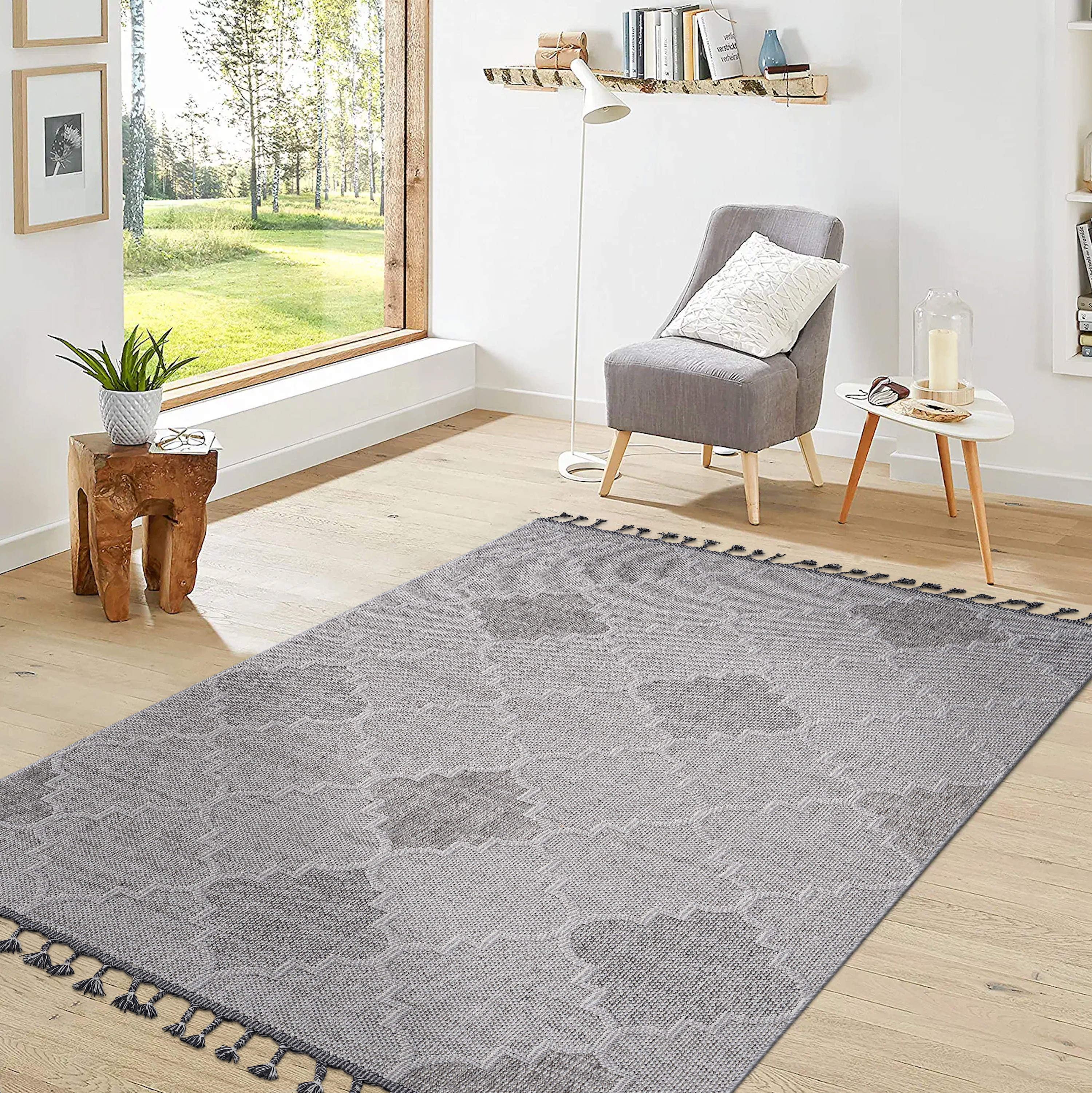 NAAR Guros Collection 4X6 White/Grey /Trellis Indoor/Outdoor Area Rug