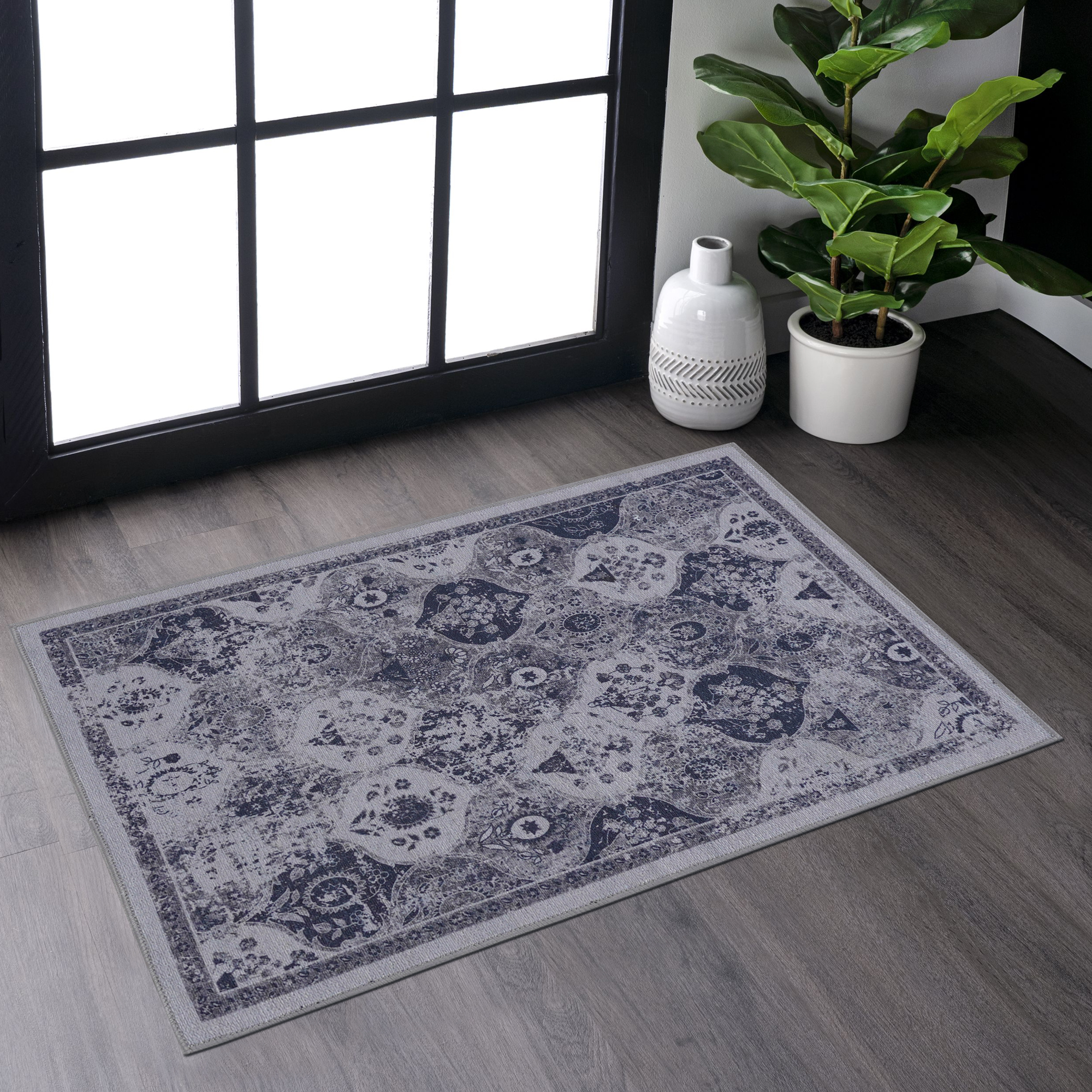 Naar 2x3 Blue Area Rug, Machine Washable Area Rugs, Low-Pile Non-Slip Non-Shedding Foldable Kid&Pet Friendly, Area Rugs for living room, bedroom, kitchen, dining room rug - Perfect Gift, (Blue, 2x3)