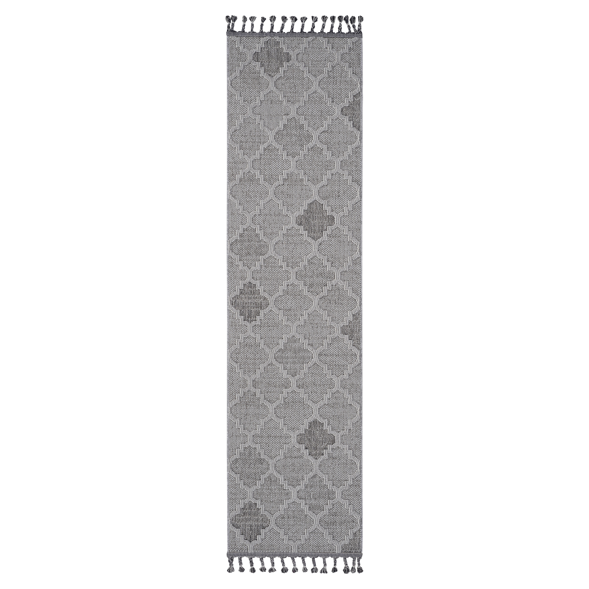 NAAR Guros Collection 2X8 White/Grey /Trellis Indoor/Outdoor Area Rug