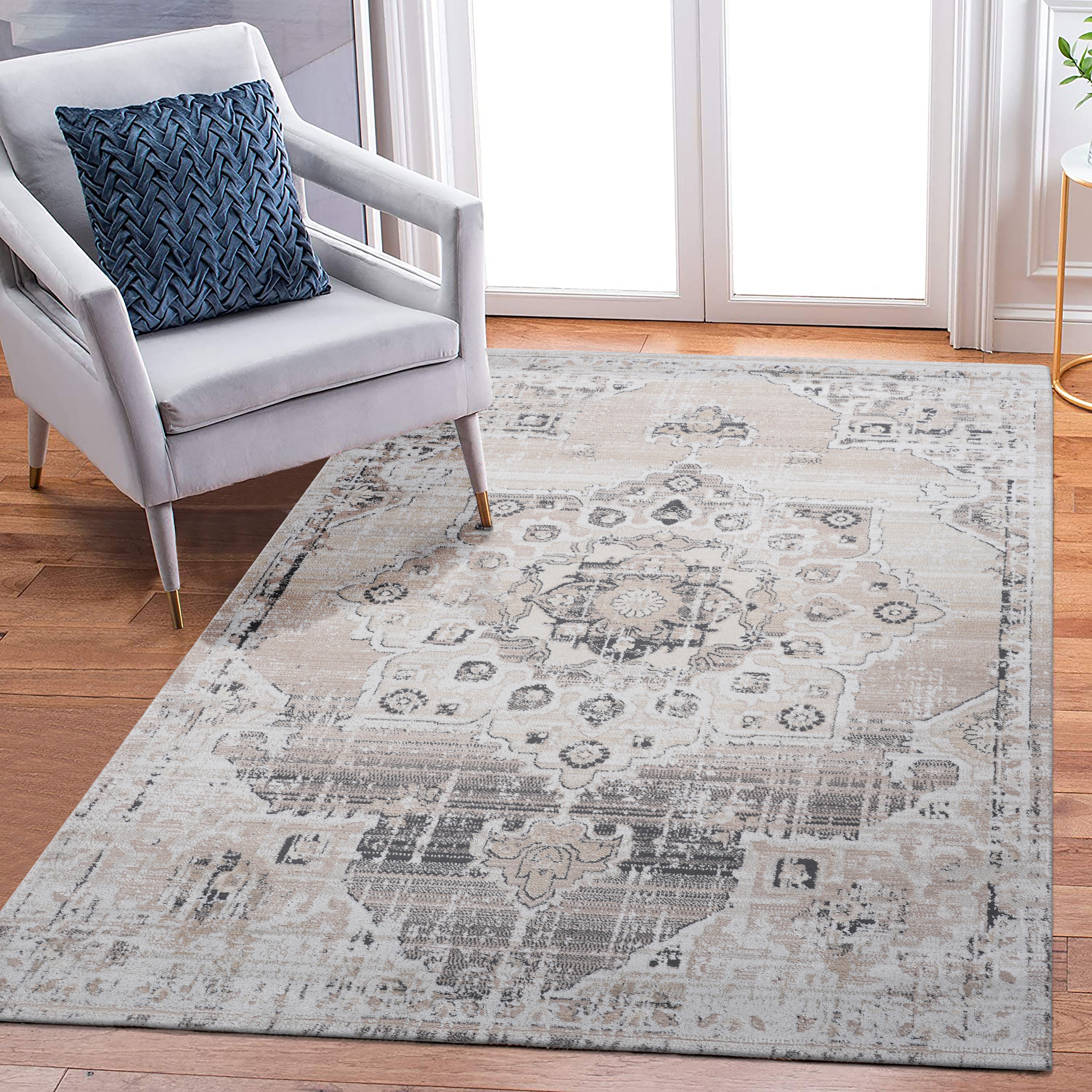 NAAR PAYAS Collection 5X7 Cream/Beige /Medallion Non-Shedding Living Room Bedroom Dining Home Office Stylish and Stain Resistant Area Rug