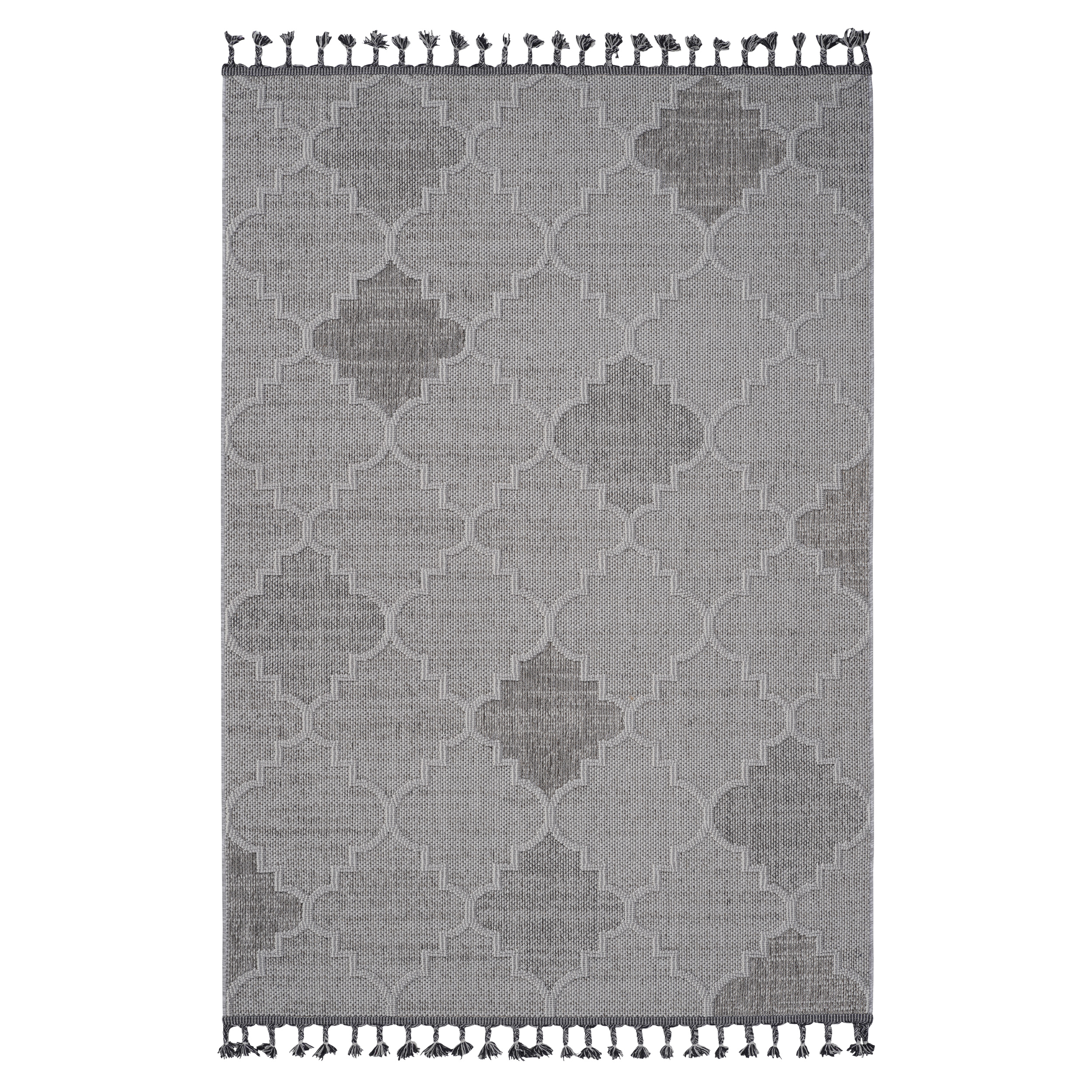 NAAR Guros Collection 4X6 White/Grey /Trellis Indoor/Outdoor Area Rug