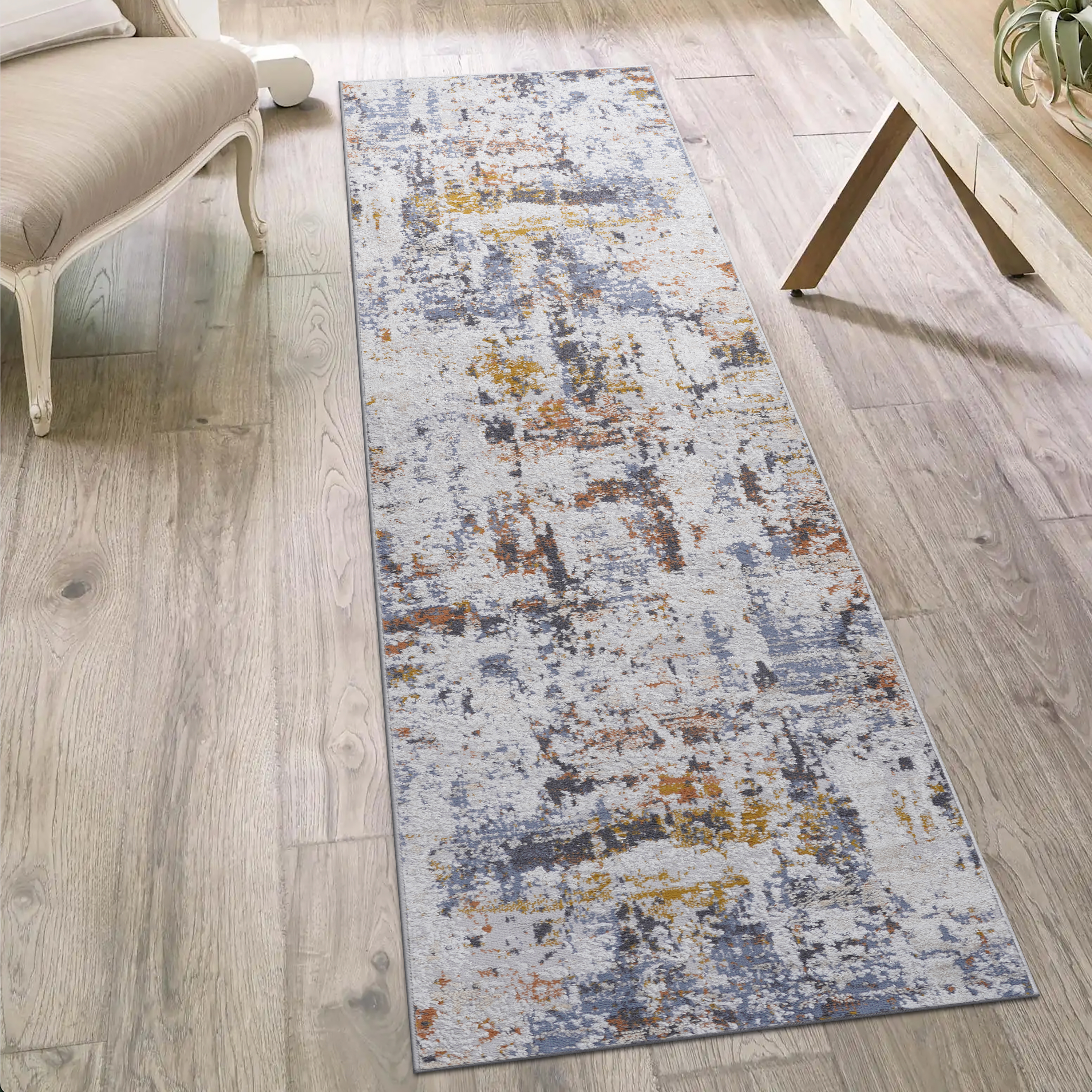 NAAR PAYAS Collection 2X8 Ivory/Blue /Abstract Non-Shedding Living Room Bedroom Dining Home Office Stylish and Stain Resistant Area Rug