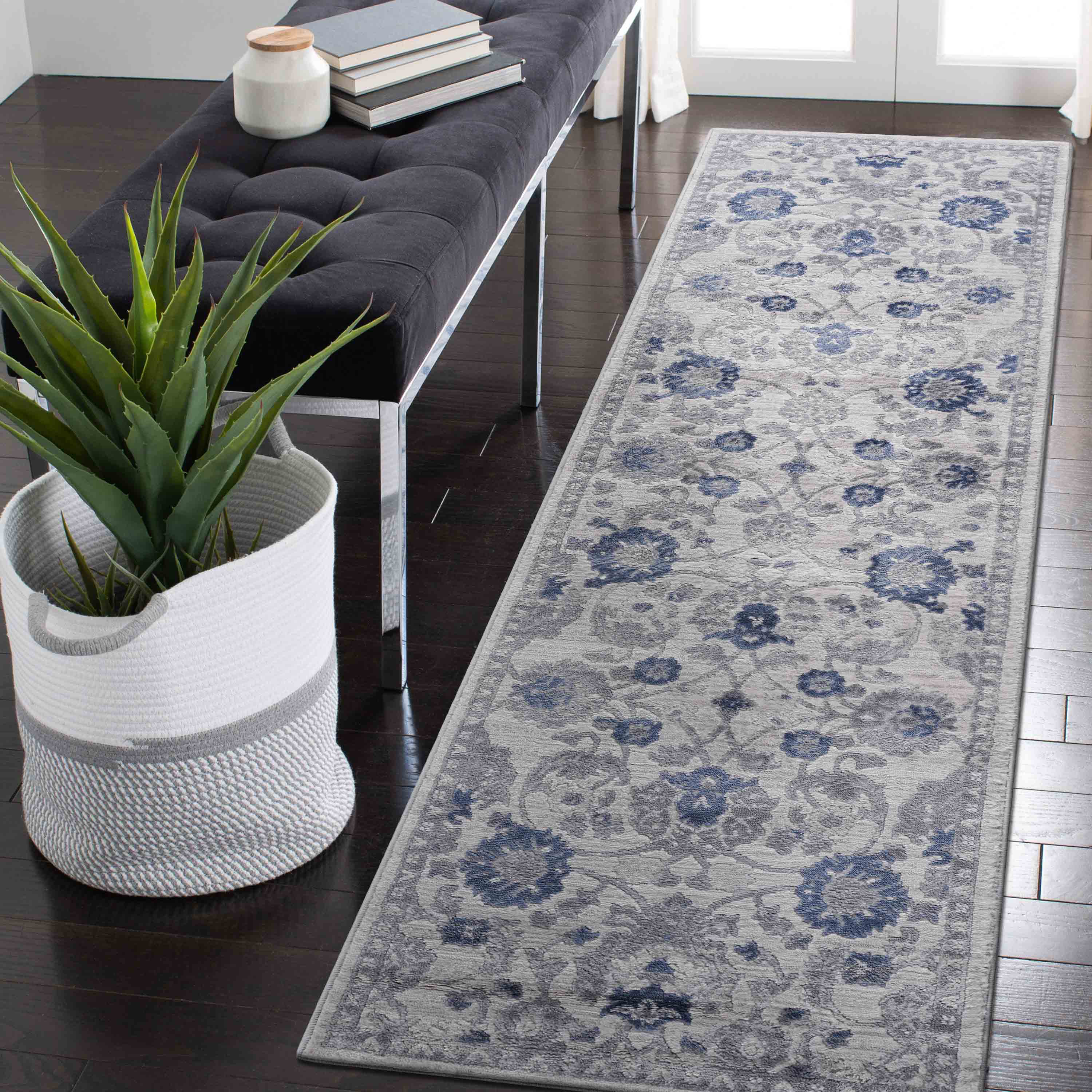 NAAR MARFI Collection 2X8 Blue/Silver/Oriental Non-Shedding Living Room Bedroom Dining Home Office Stylish and Stain Resistant Area Rug