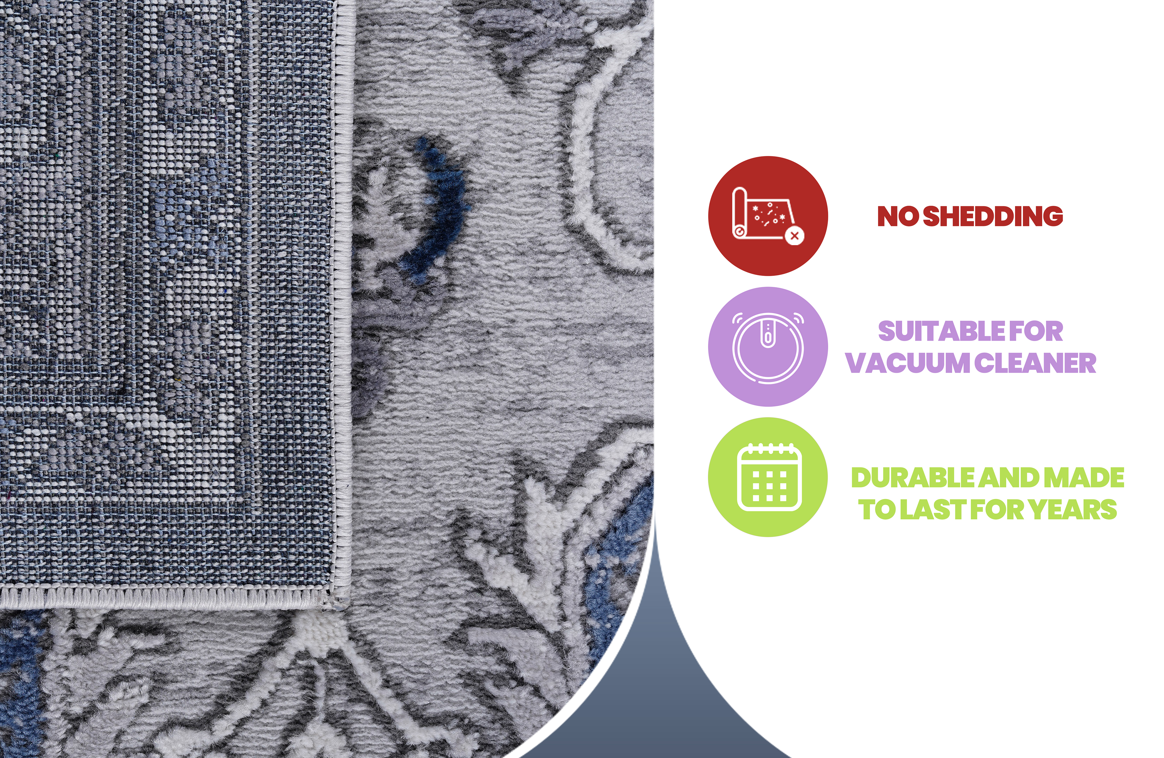 NAAR MARFI Collection 2X8 Grey/Blue/Oriental Non-Shedding Living Room Bedroom Dining Home Office Stylish and Stain Resistant Area Rug