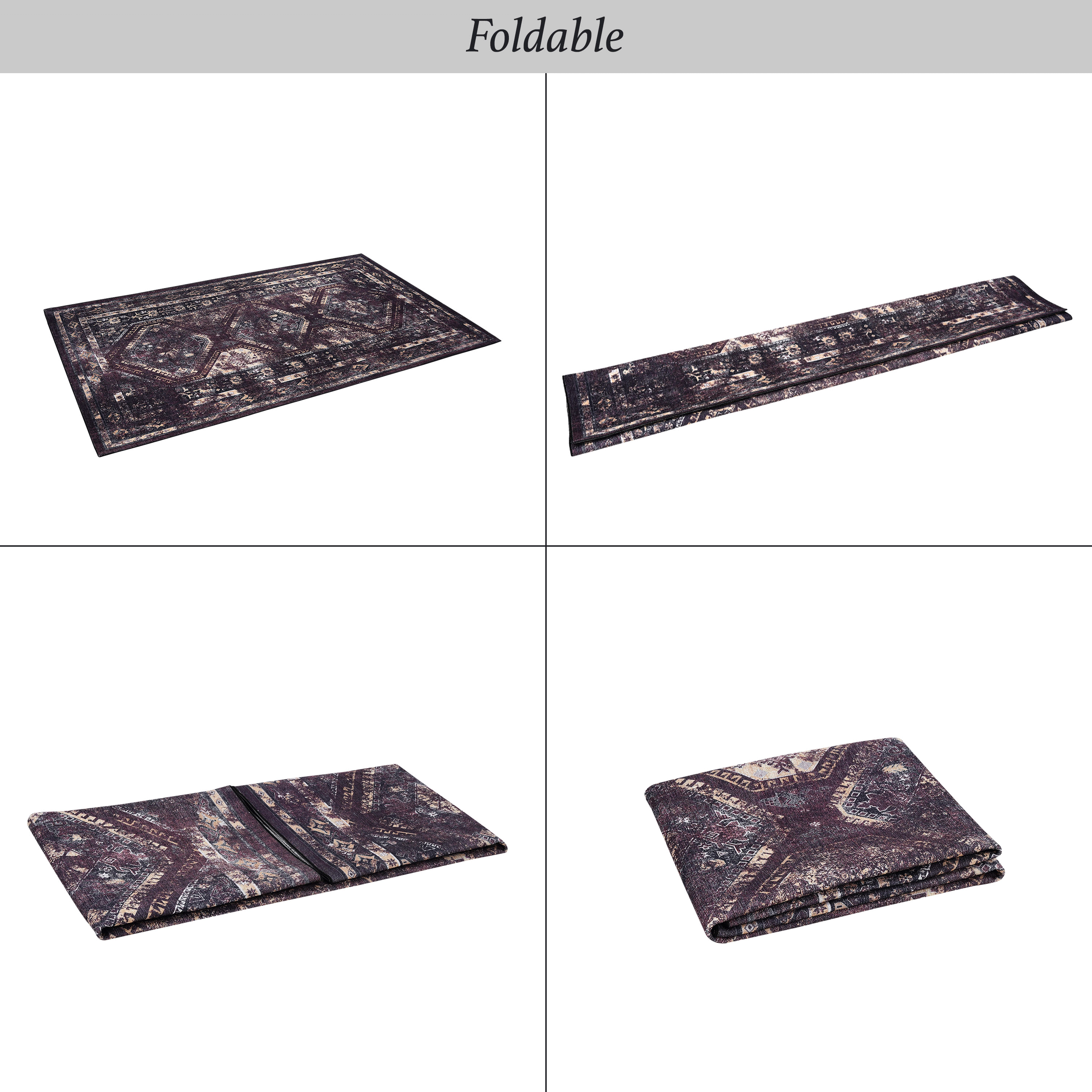 Naar 2x3 Machine Washable Area Rugs, Low-Pile, Non-Slip, Non-Shedding, Foldable, Kid & Pet Friendly, Area Rugs for living room, bedroom, kitchen, dining room rug - Perfect Gifts, (Black+Burgundy, 2x3)