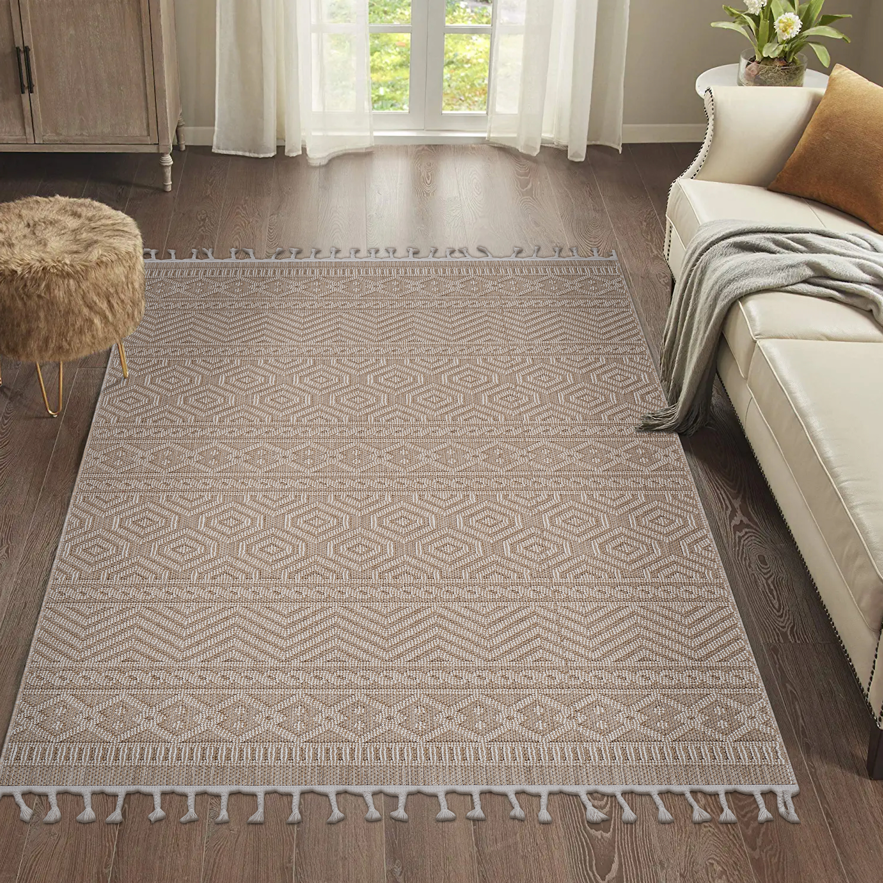 NAAR Guros Collection 5X7 Mocha /Geometric Indoor/Outdoor Area Rug