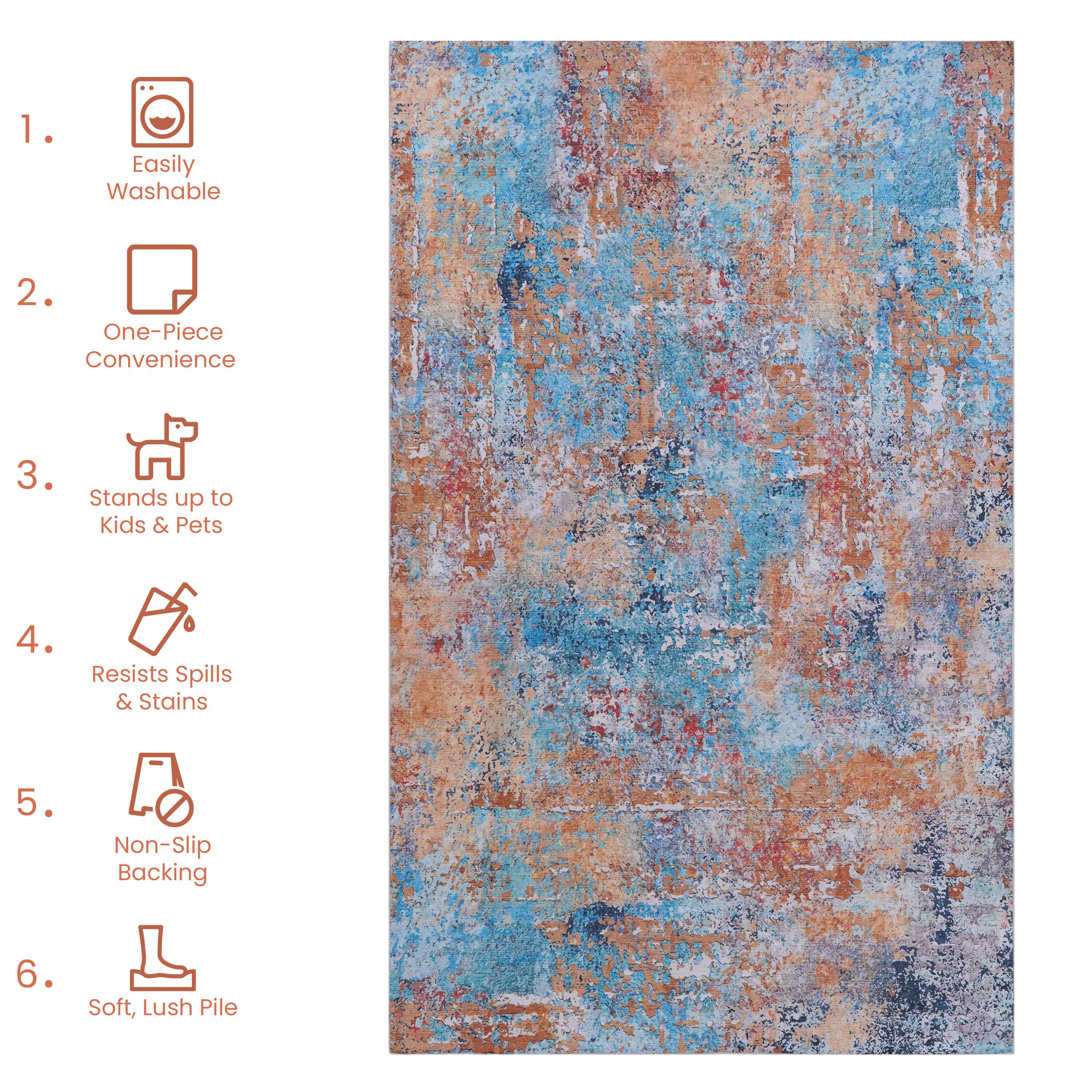 Naar 2x3, Machine Washable Area Rugs, Low-Pile, Non-Slip, Non-Shedding, Foldable, Kid & Pet Friendly - Area Rugs for living room, bedroom, kitchen, dining room rug - Perfect Gifts, (Multi, 2' x 3')