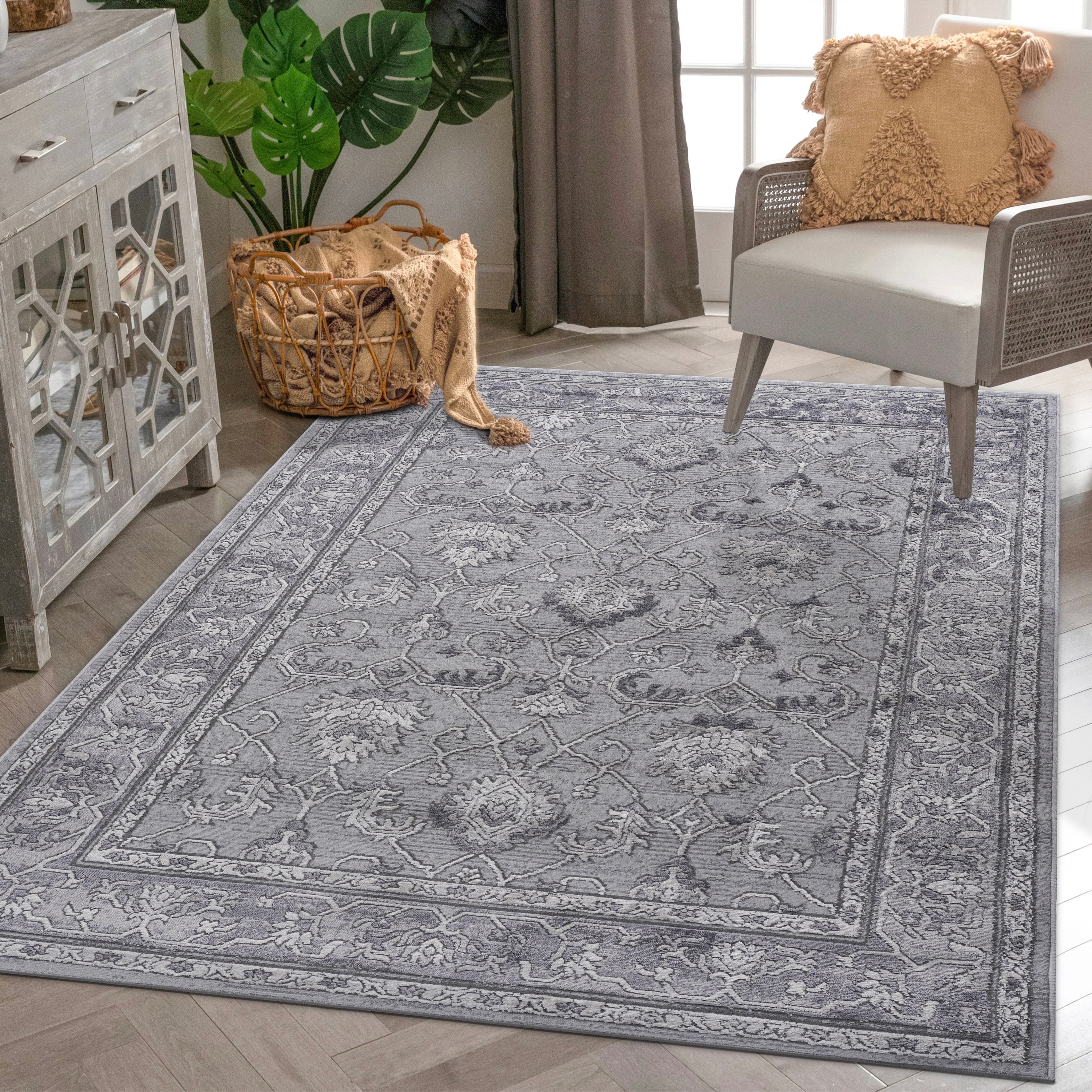 NAAR MARFI Collection 8X10 Grey/Oriental Non-Shedding Living Room Bedroom Dining Home Office Stylish and Stain Resistant Area Rug