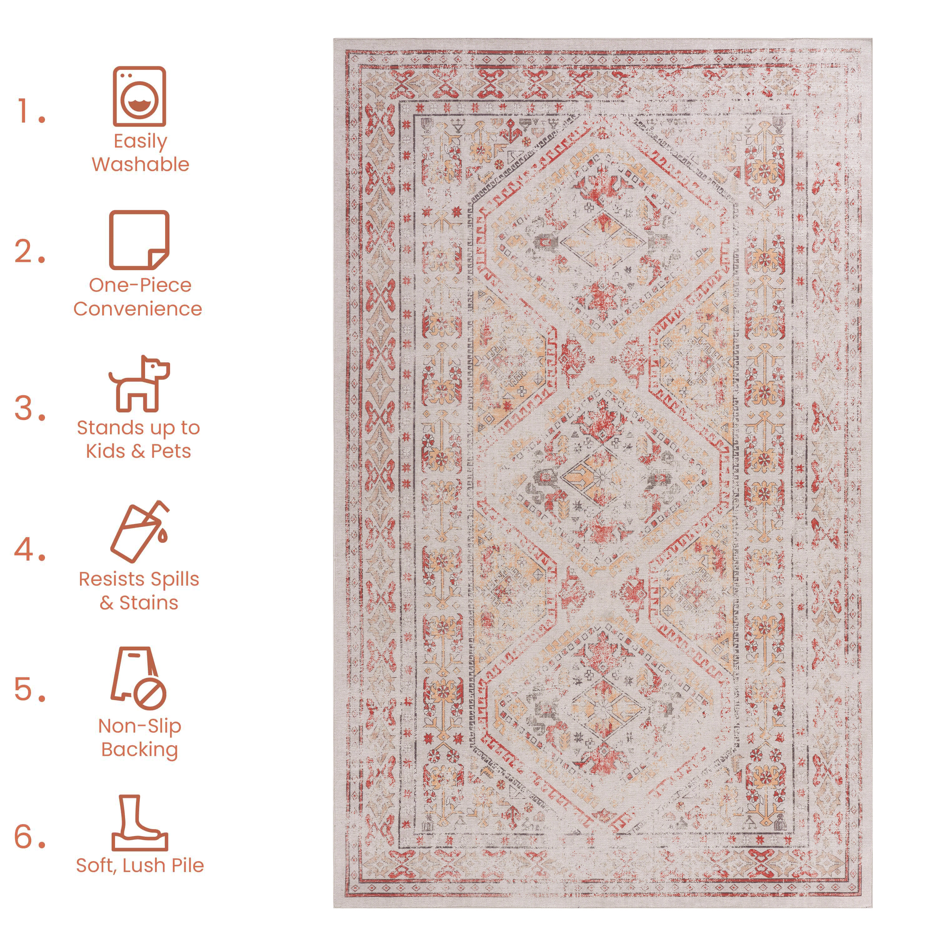 Naar 2x3 Beige Area Rug, Machine Washable Area Rugs, Low-Pile, Non-Slip, Non-Shedding, Foldable, Kid & Pet Friendly - Area Rugs for living room, bedroom, kitchen, dining room rug -  (Beige, 2' x 3')