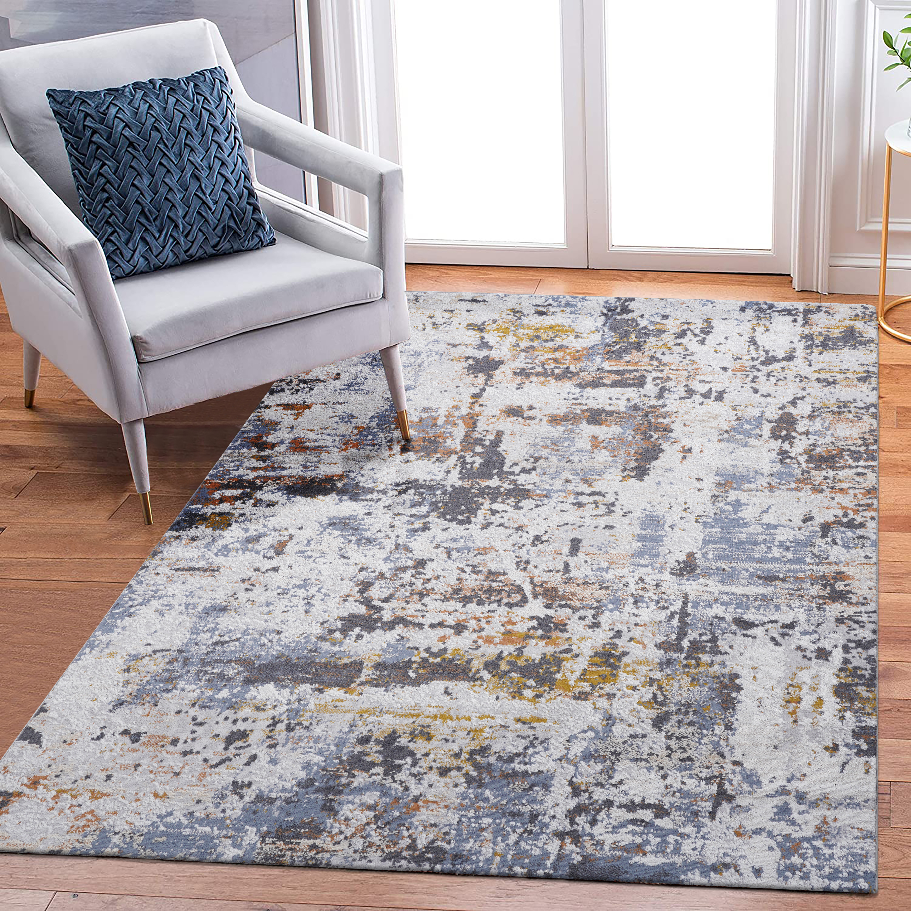 NAAR PAYAS Collection 5X7 Ivory/Blue /Abstract Non-Shedding Living Room Bedroom Dining Home Office Stylish and Stain Resistant Area Rug