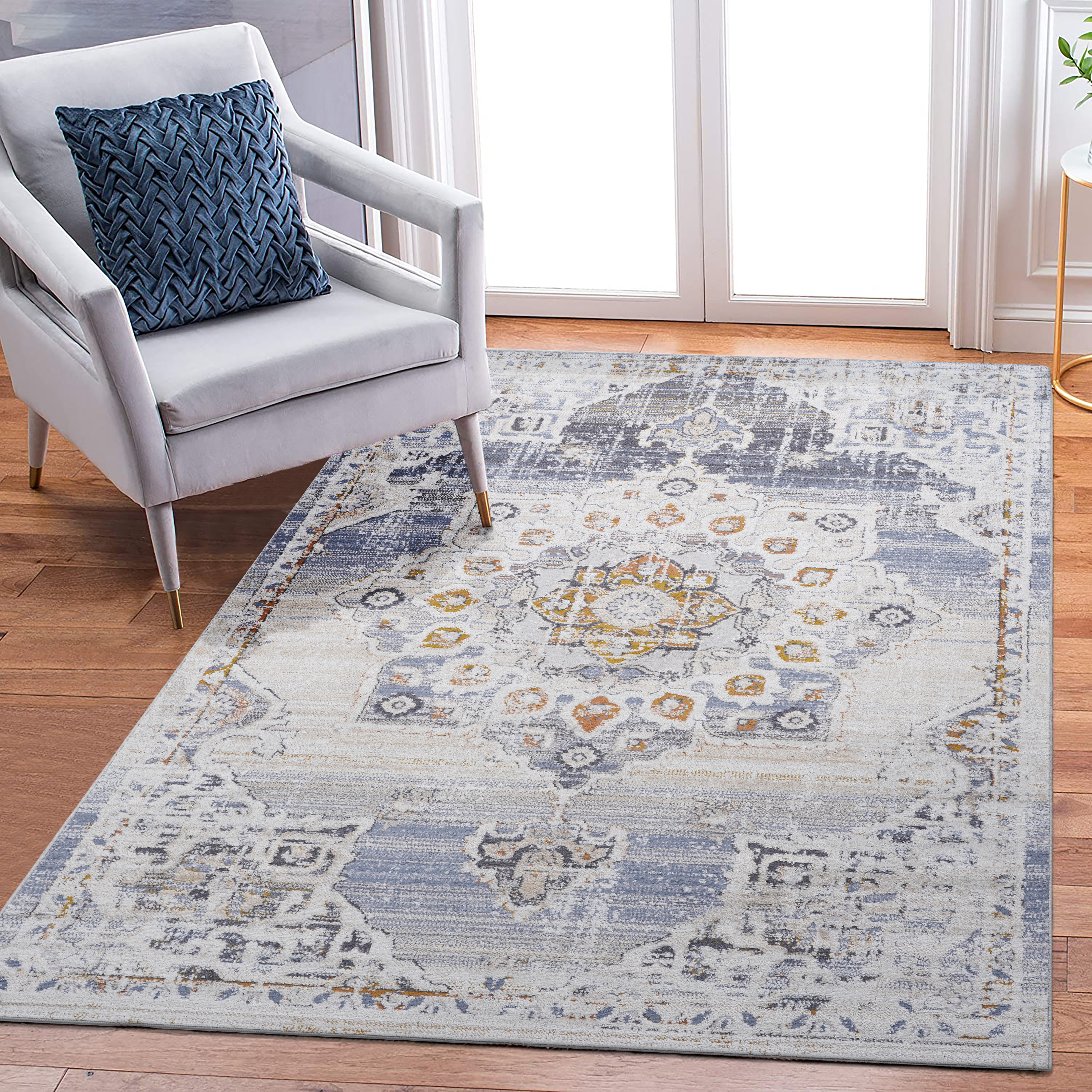 NAAR PAYAS Collection 6X9 Cream/Gold /Medallion Non-Shedding Living Room Bedroom Dining Home Office Stylish and Stain Resistant Area Rug