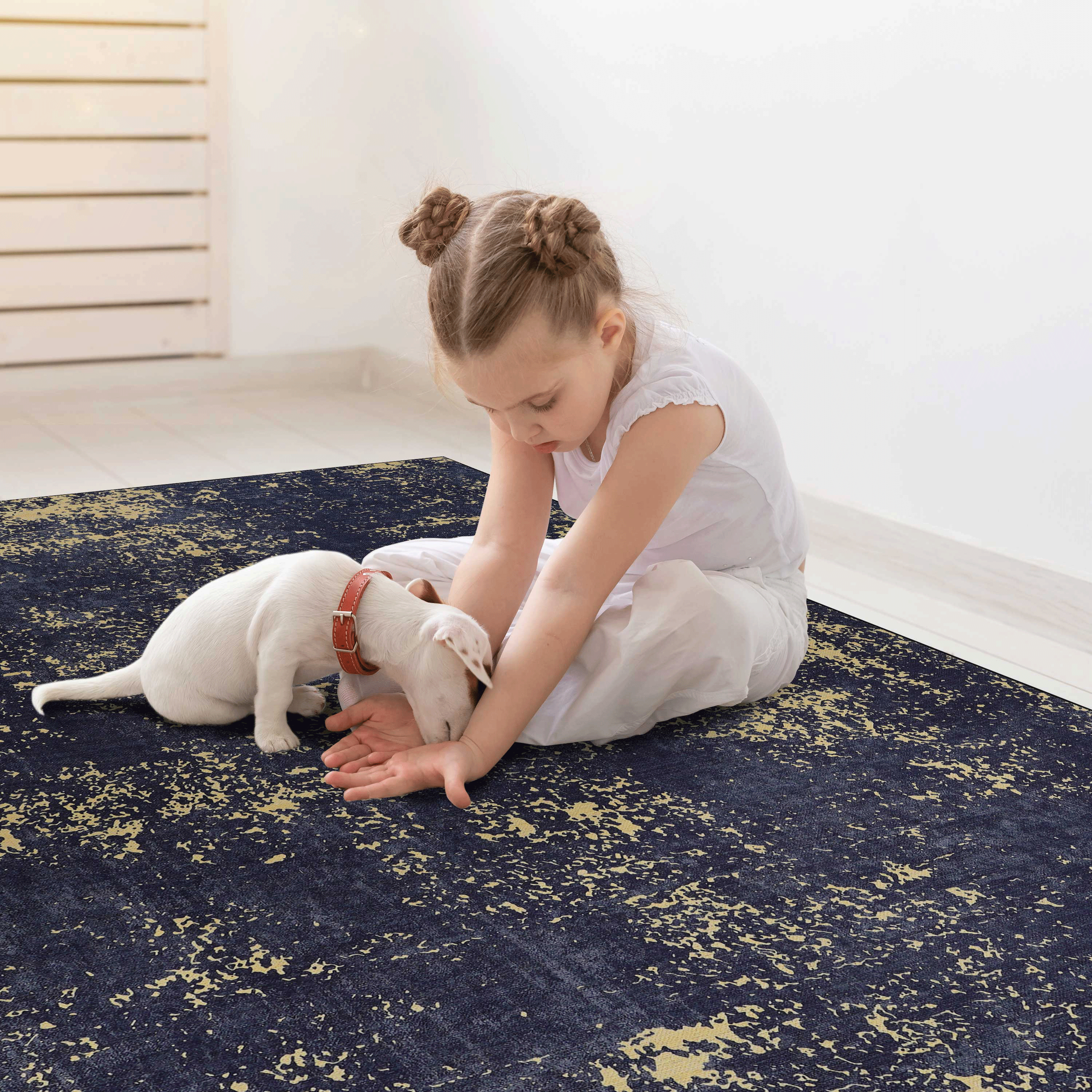 Naar 2x3 Machine Washable Area Rugs, Low-Pile, Non-Slip, Non-Shedding, Foldable, Kid & Pet Friendly - Area Rugs for living room, bedroom, kitchen, dining room rug - Perfect Gift, (Black+Gold, 2' x 3')