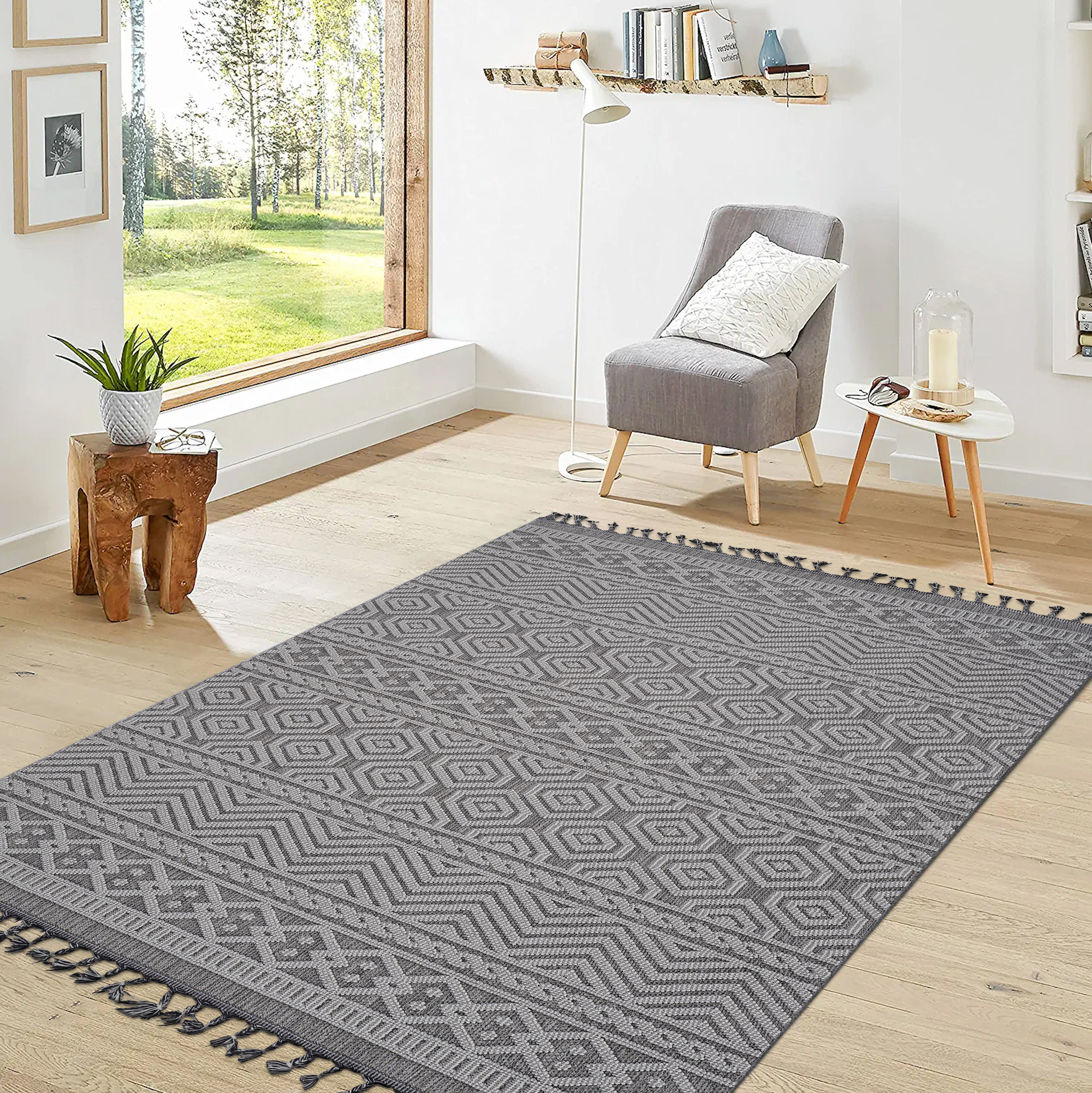 NAAR Guros Collection 4X6 Grey/White /Geometric Indoor/Outdoor Area Rug