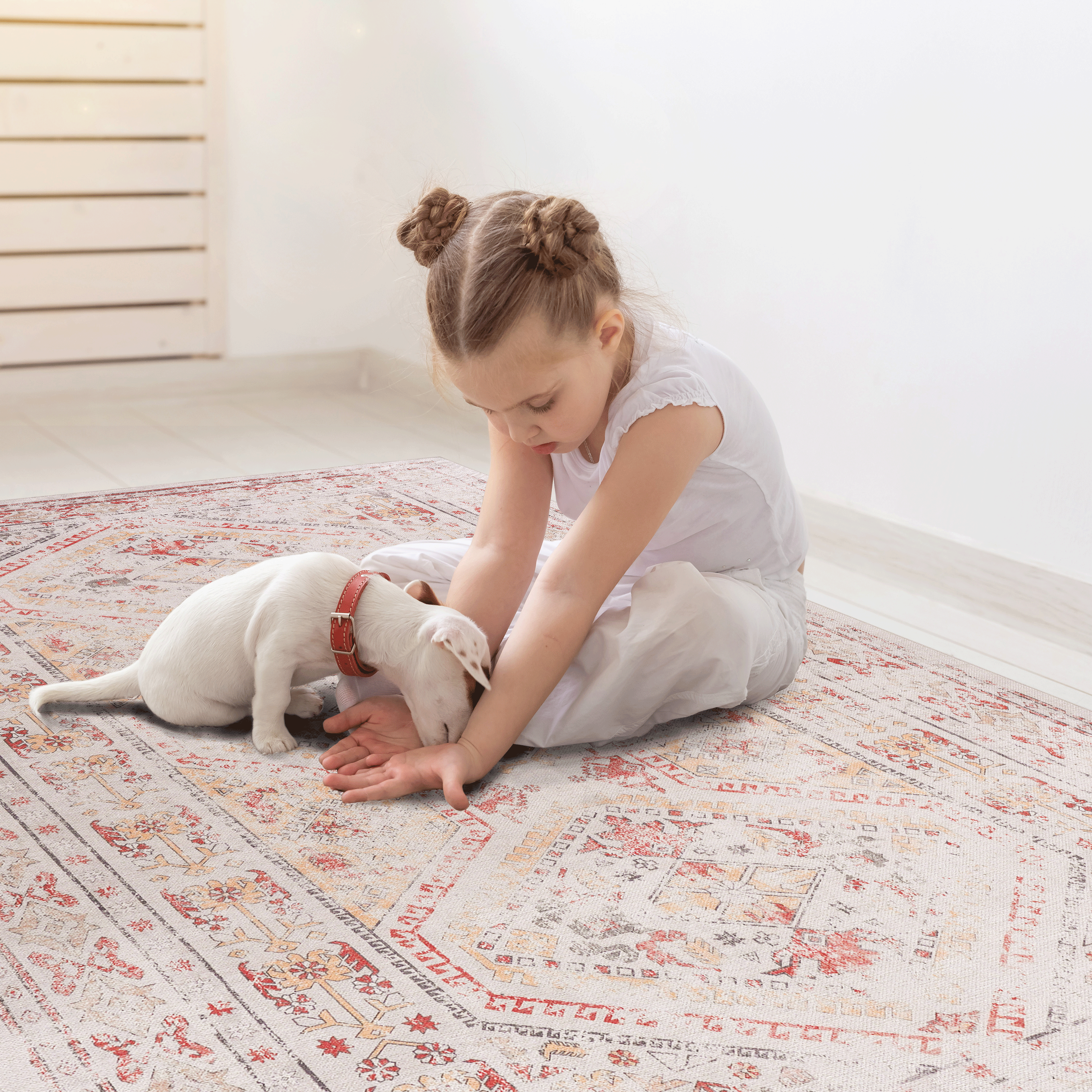 Naar 2x3 Beige Area Rug, Machine Washable Area Rugs, Low-Pile, Non-Slip, Non-Shedding, Foldable, Kid & Pet Friendly - Area Rugs for living room, bedroom, kitchen, dining room rug -  (Beige, 2' x 3')