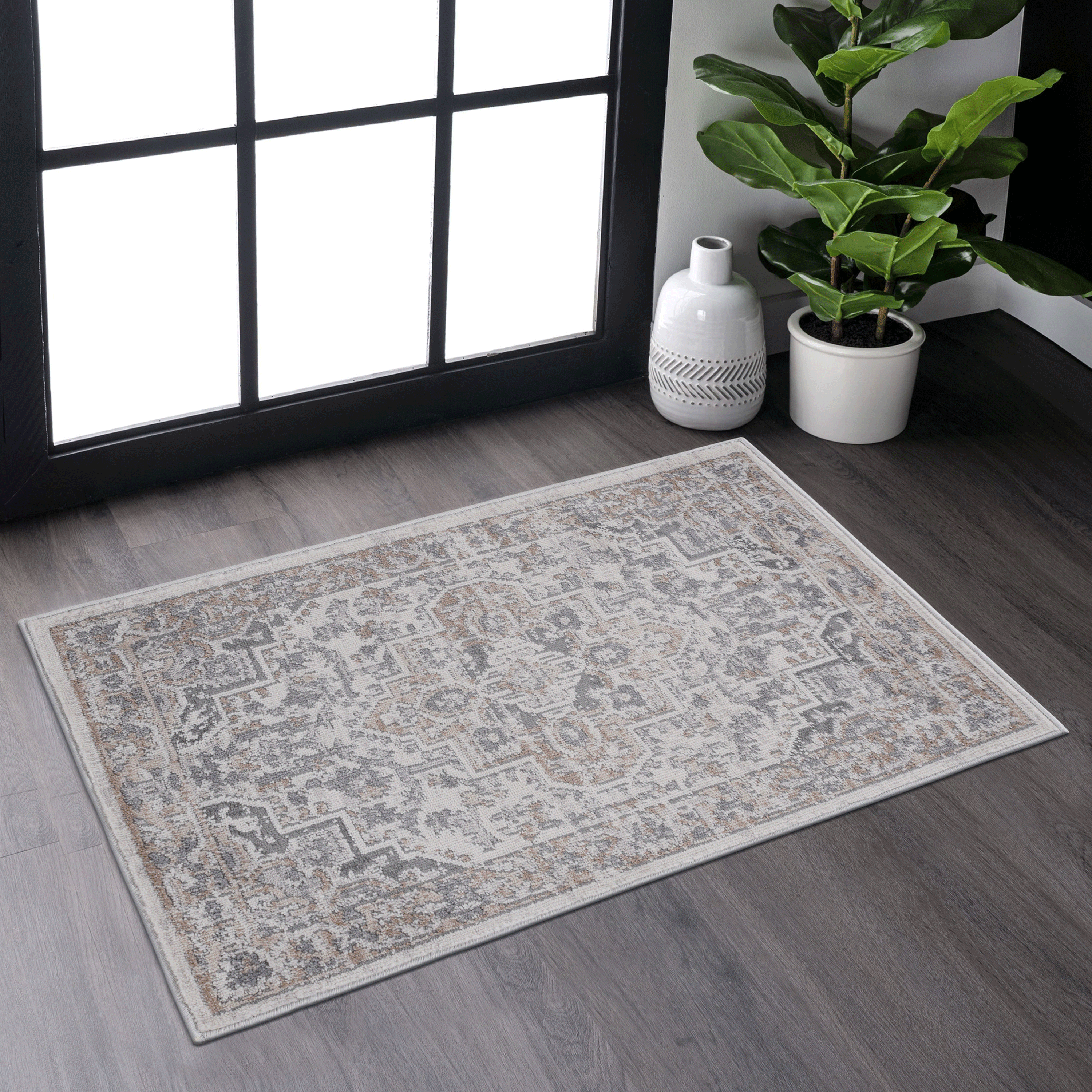 NAAR MARFI Collection 2X3 Ivory/Beige/Oriental Non-Shedding Living Room Bedroom Dining Home Office Stylish and Stain Resistant Area Rug