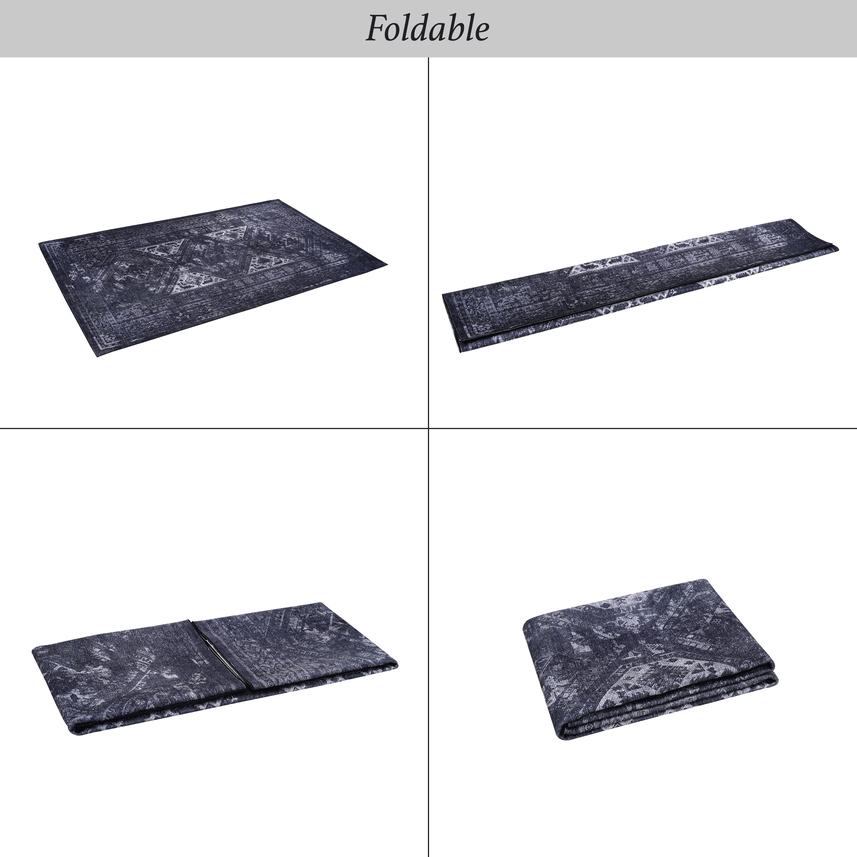 Naar 2x3, Machine Washable Area Rugs, Low-Pile, Non-Slip, Non-Shedding, Foldable, Kid & Pet Friendly - Area Rugs for living room, bedroom, kitchen, dining room rug - Perfect Gift, (Black+ Gray, 2'x3')