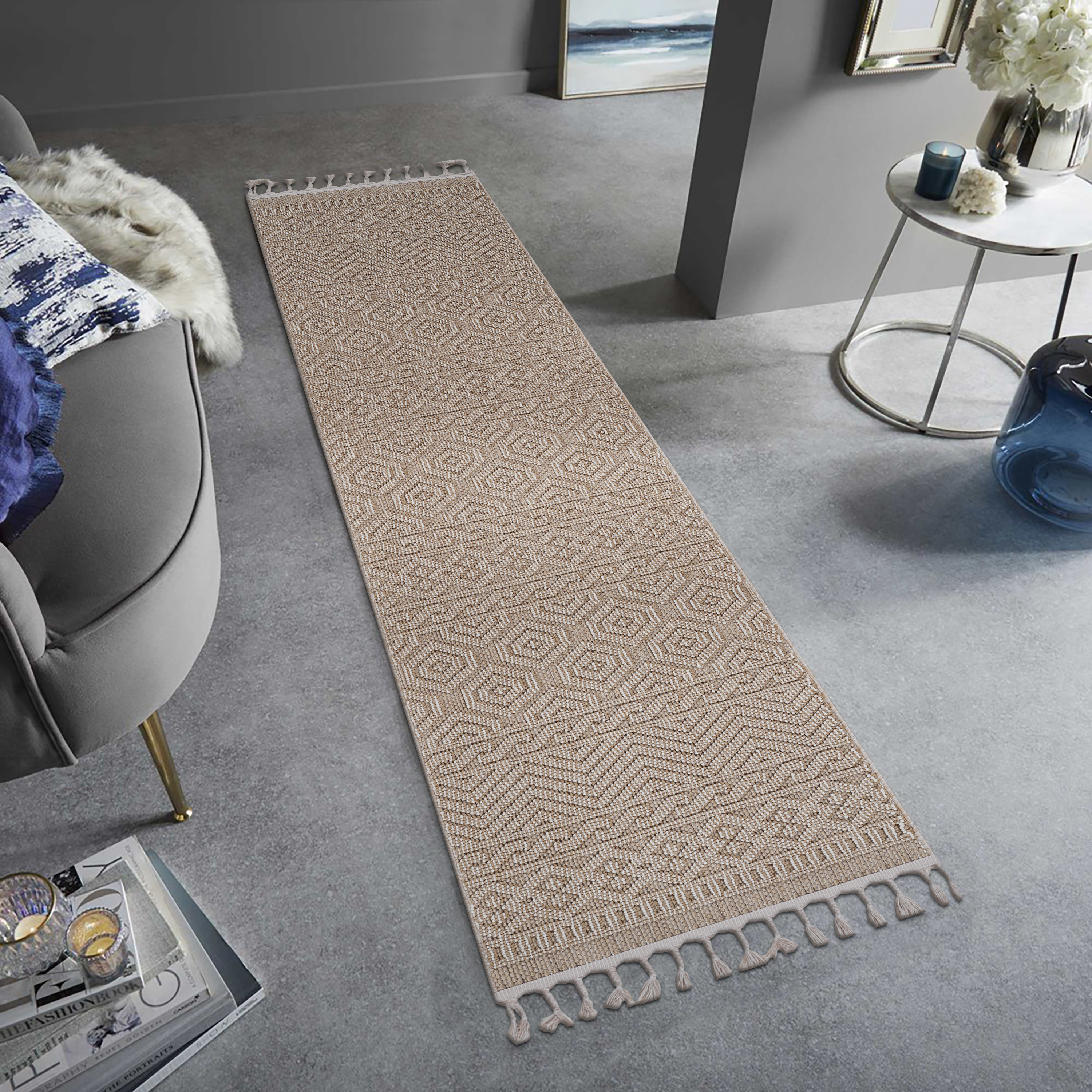 NAAR Guros Collection 2X8 Mocha /Geometric Indoor/Outdoor Area Rug