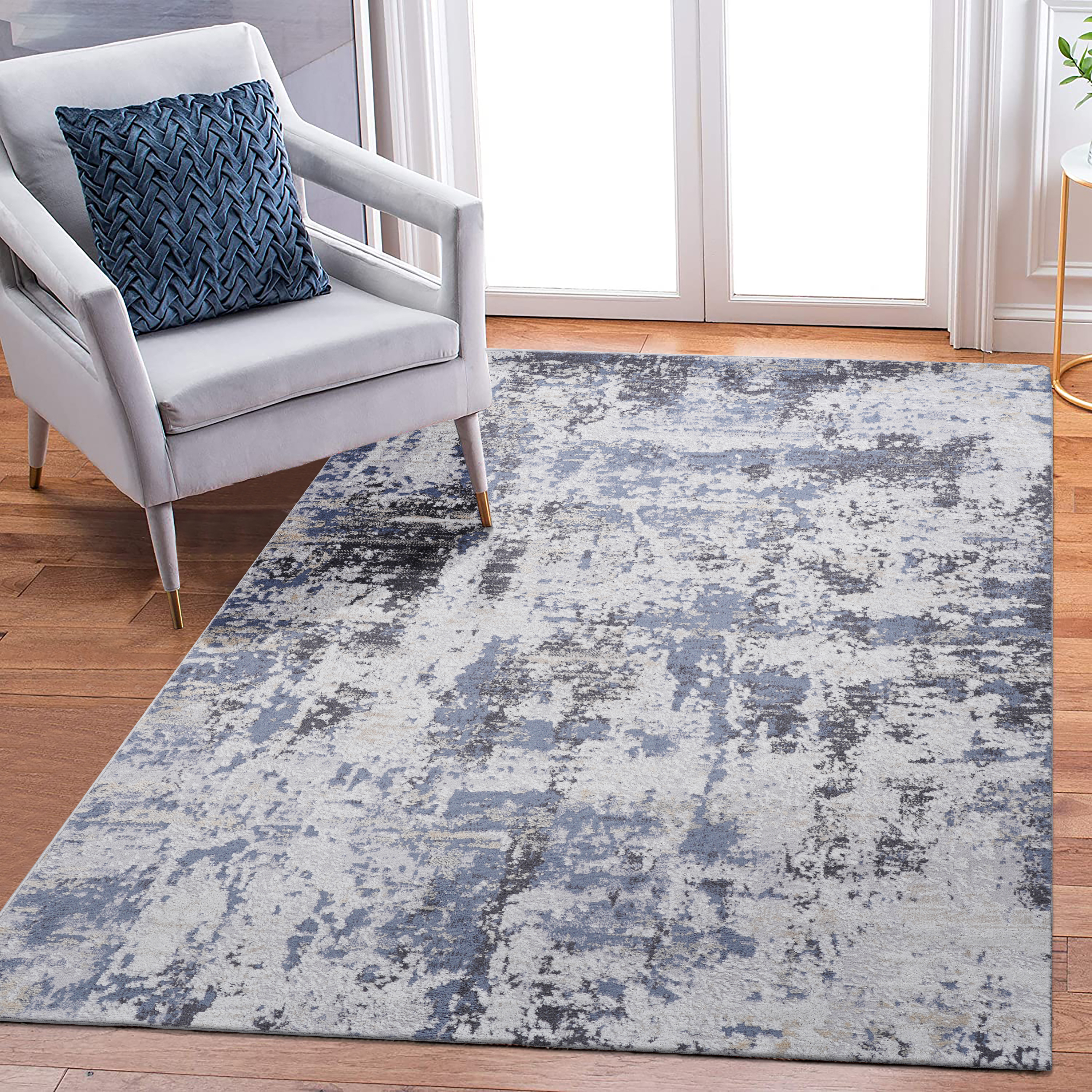 NAAR PAYAS Collection 8X10 Grey/Denim /Abstract Non-Shedding Living Room Bedroom Dining Home Office Stylish and Stain Resistant Area Rug