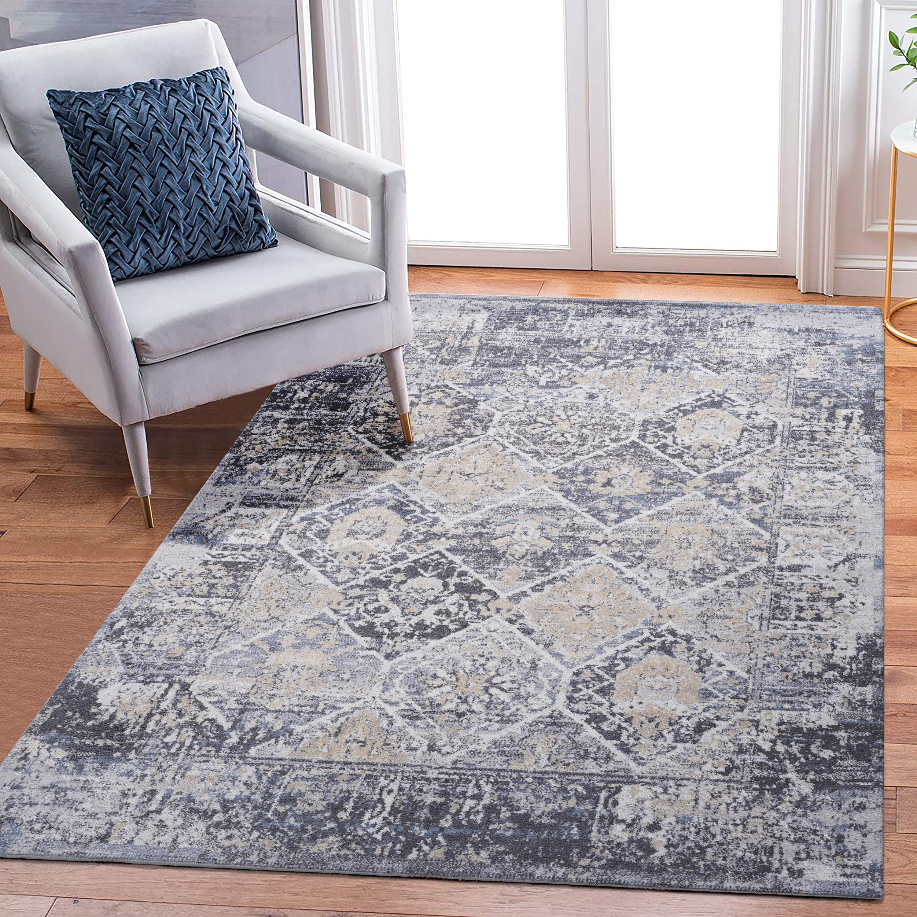 NAAR PAYAS Collection 6X9 Grey/Blue /Traditional Non-Shedding Living Room Bedroom Dining Home Office Stylish and Stain Resistant Area Rug