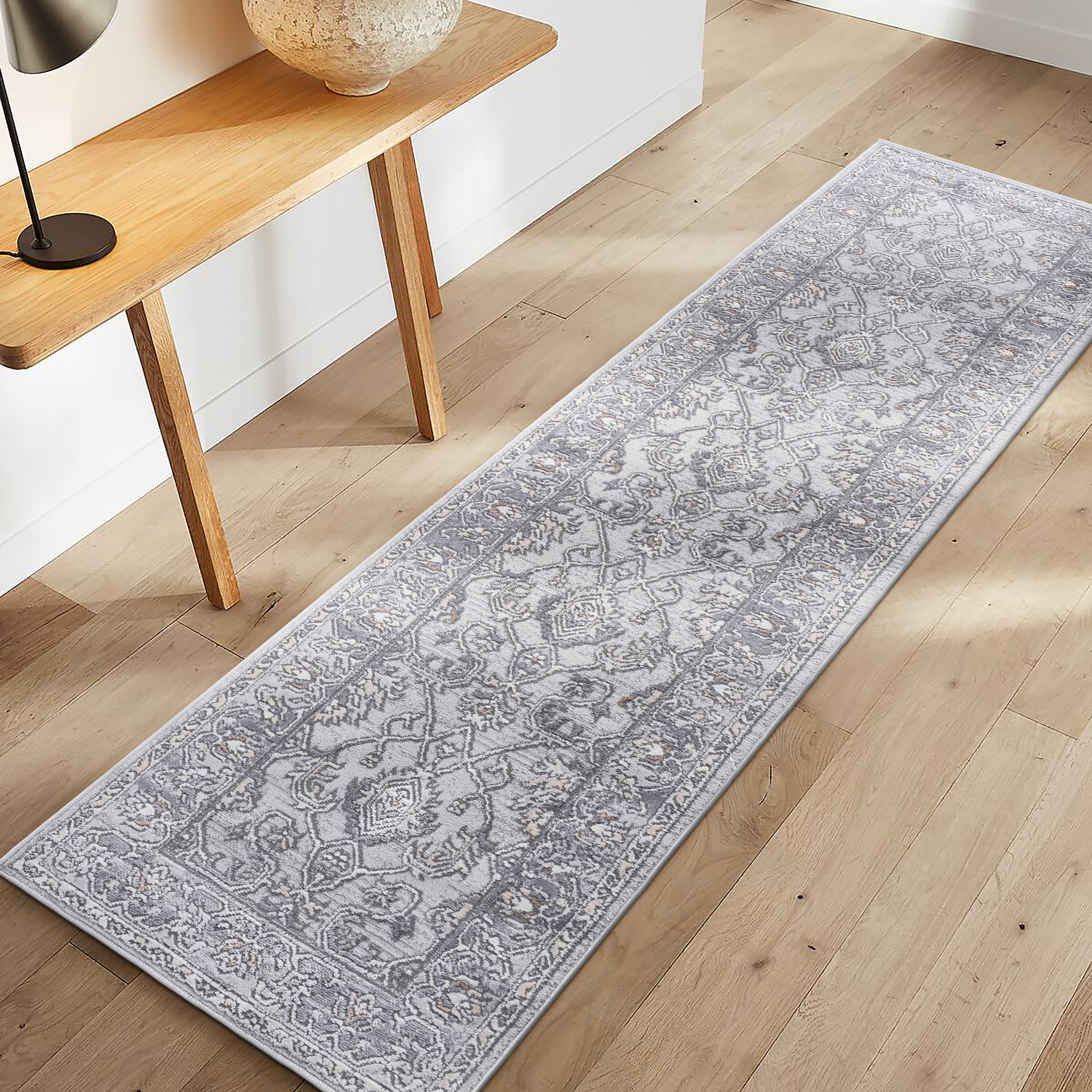 NAAR MARFI Collection 2X8 Ivory/Grey/Oriental Non-Shedding Living Room Bedroom Dining Home Office Stylish and Stain Resistant Area Rug