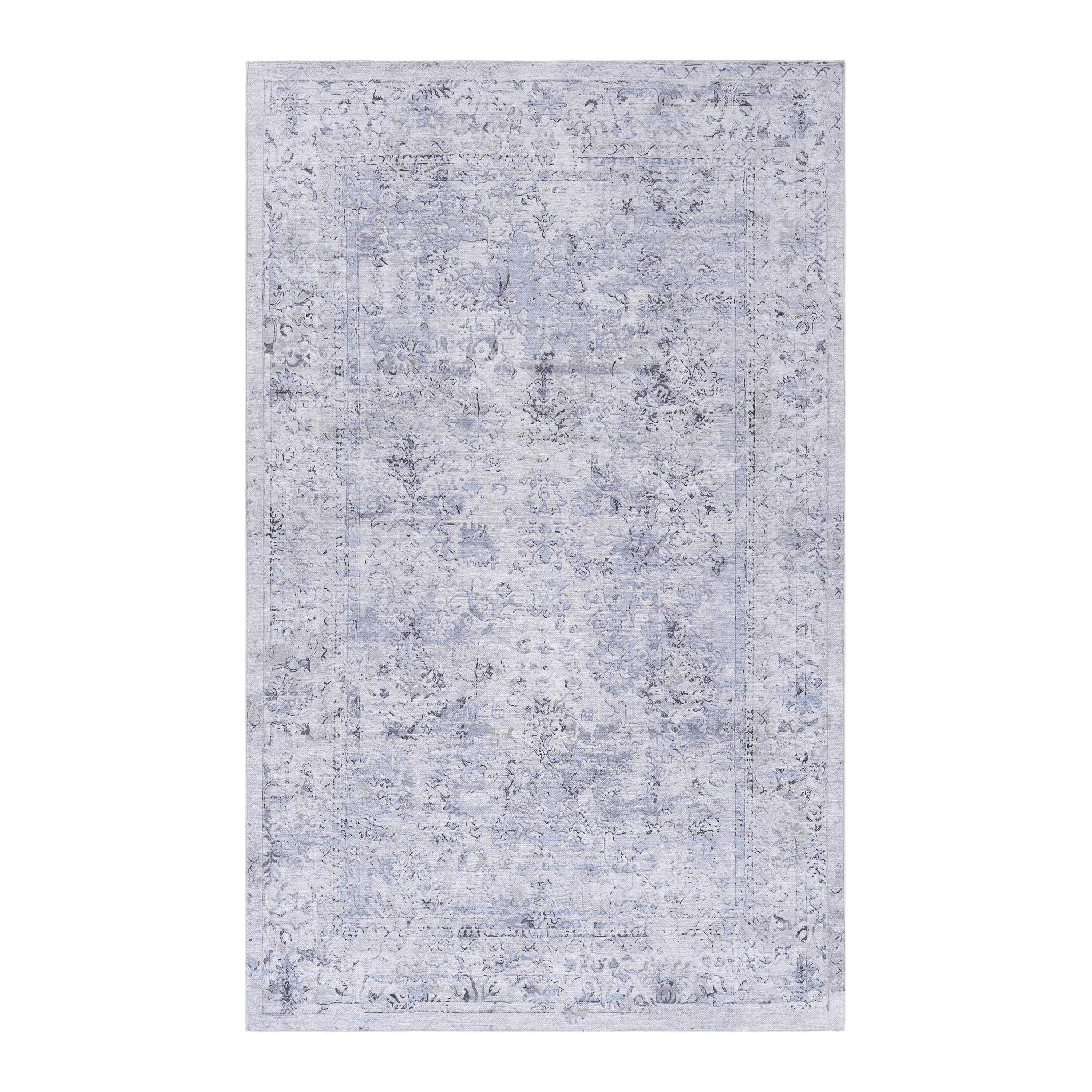 Naar 2x3, Machine Washable Area Rugs, Low-Pile, Non-Slip, Non-Shedding, Foldable, Kid&Pet Friendly - Area Rugs for living room, bedroom, kitchen, dining room rug - Perfect Gifts, (Blue+Cream, 2' x 3')