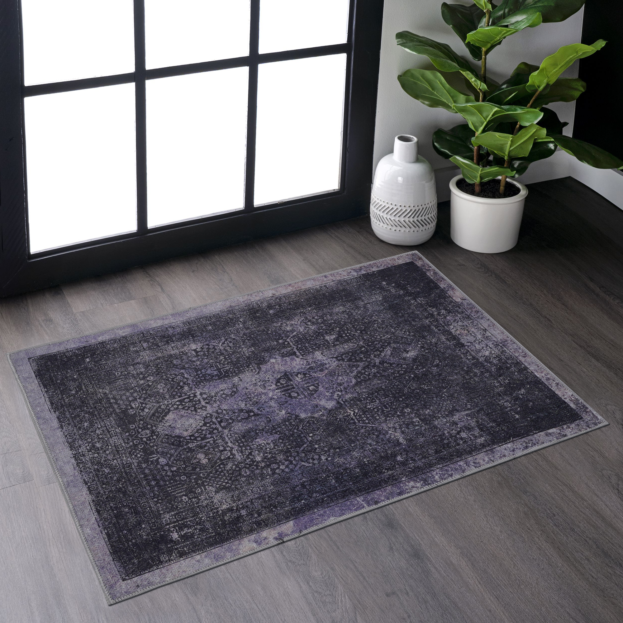 Naar 2x3, Machine Washable Area Rugs, Low-Pile, Non-Slip, Non-Shedding, Foldable, Kid & Pet Friendly - Area Rugs for living room, bedroom, kitchen, dining room rug - Perfect Gifts, (Anthracite, 2'x3')