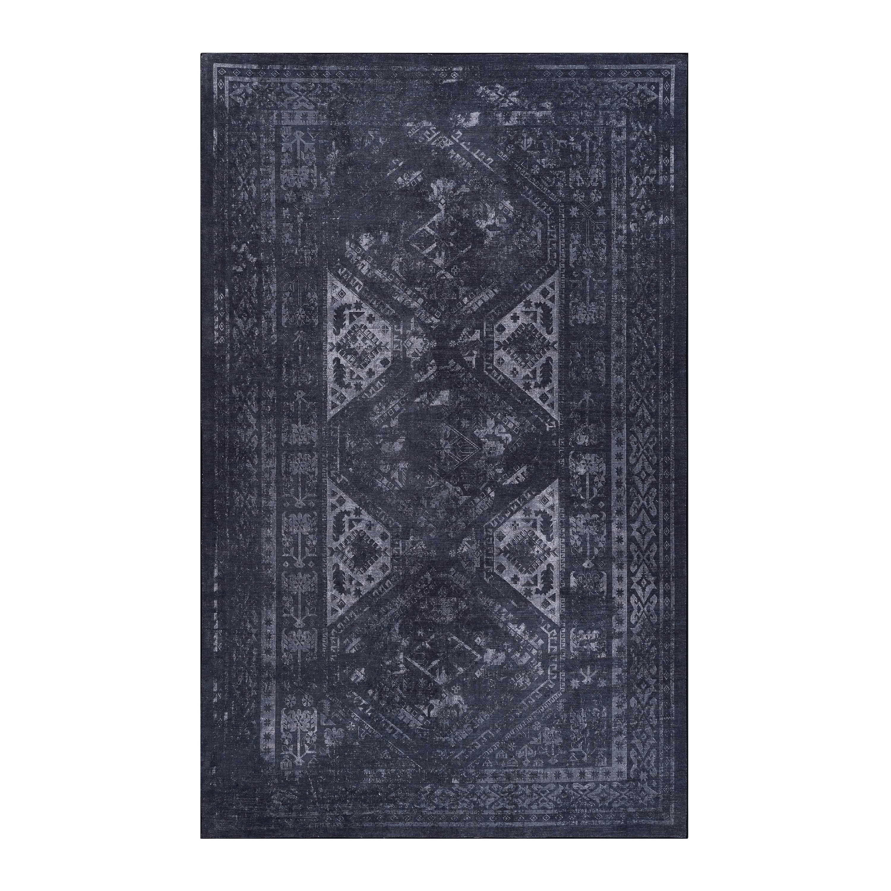 Naar 2x3, Machine Washable Area Rugs, Low-Pile, Non-Slip, Non-Shedding, Foldable, Kid & Pet Friendly - Area Rugs for living room, bedroom, kitchen, dining room rug - Perfect Gift, (Black+ Gray, 2'x3')