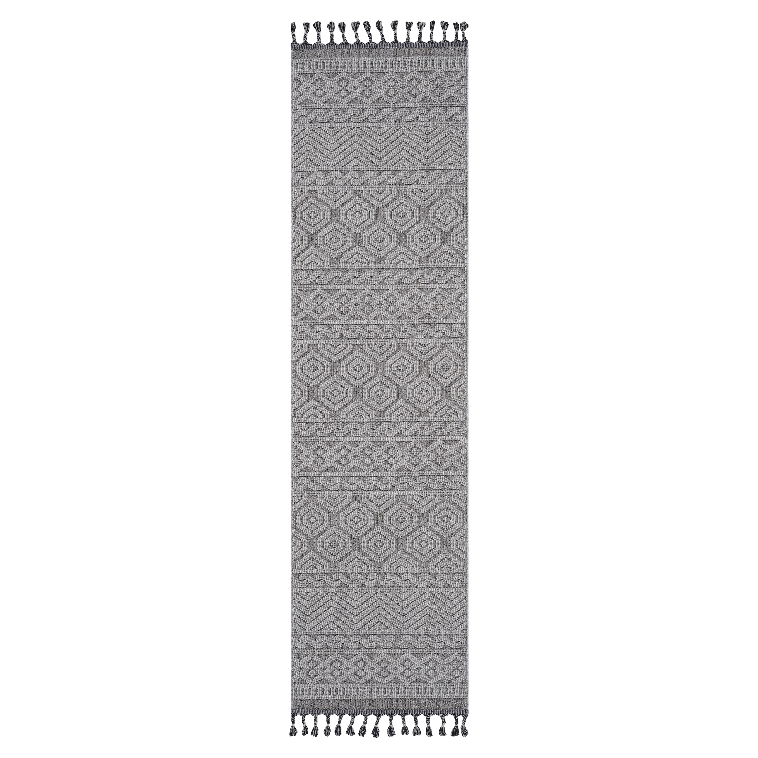 NAAR Guros Collection 2X8 Grey/White /Geometric Indoor/Outdoor Area Rug