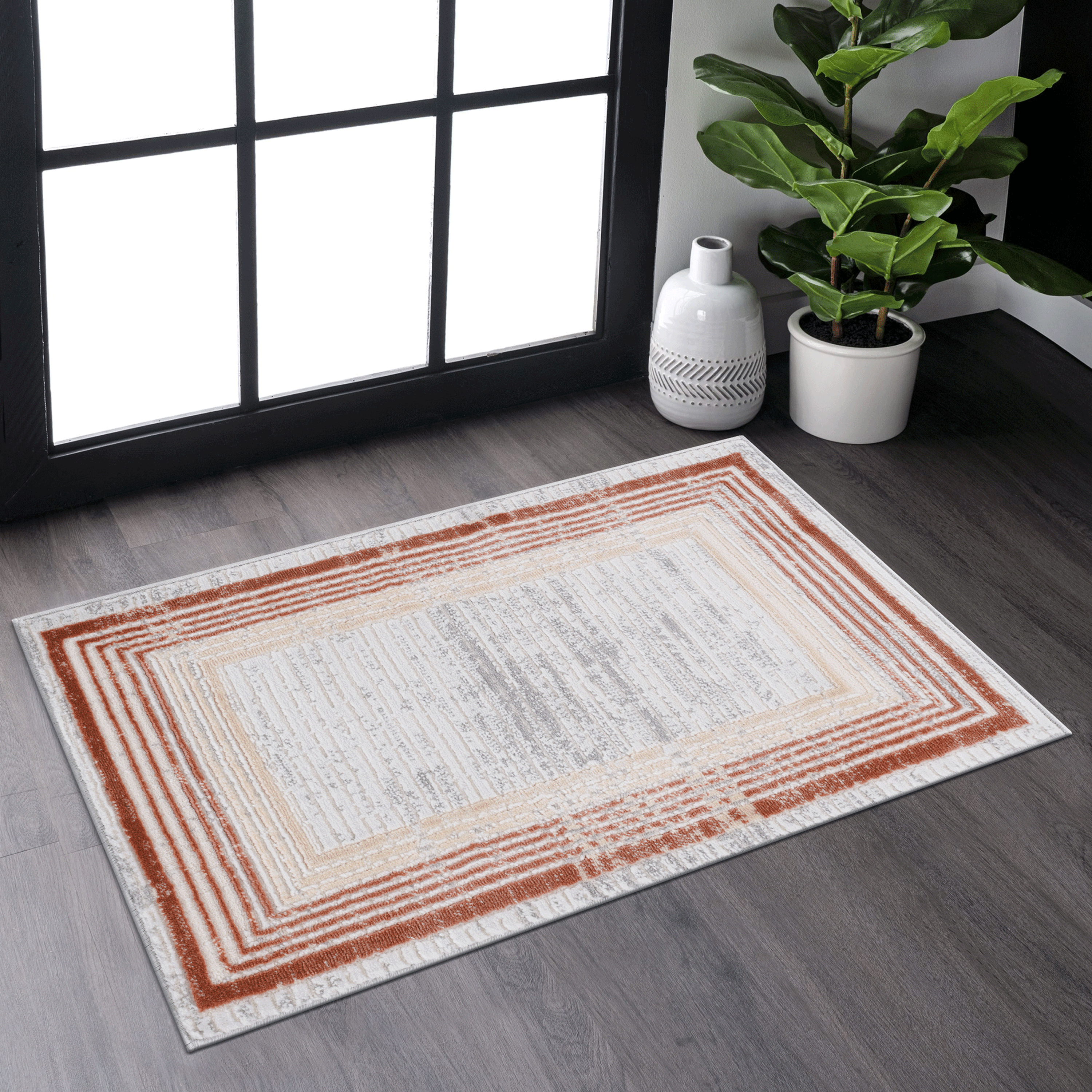 NAAR MARFI Collection 2X3 Brown/Ivory/Bordered Non-Shedding Living Room Bedroom Dining Home Office Stylish and Stain Resistant Area Rug