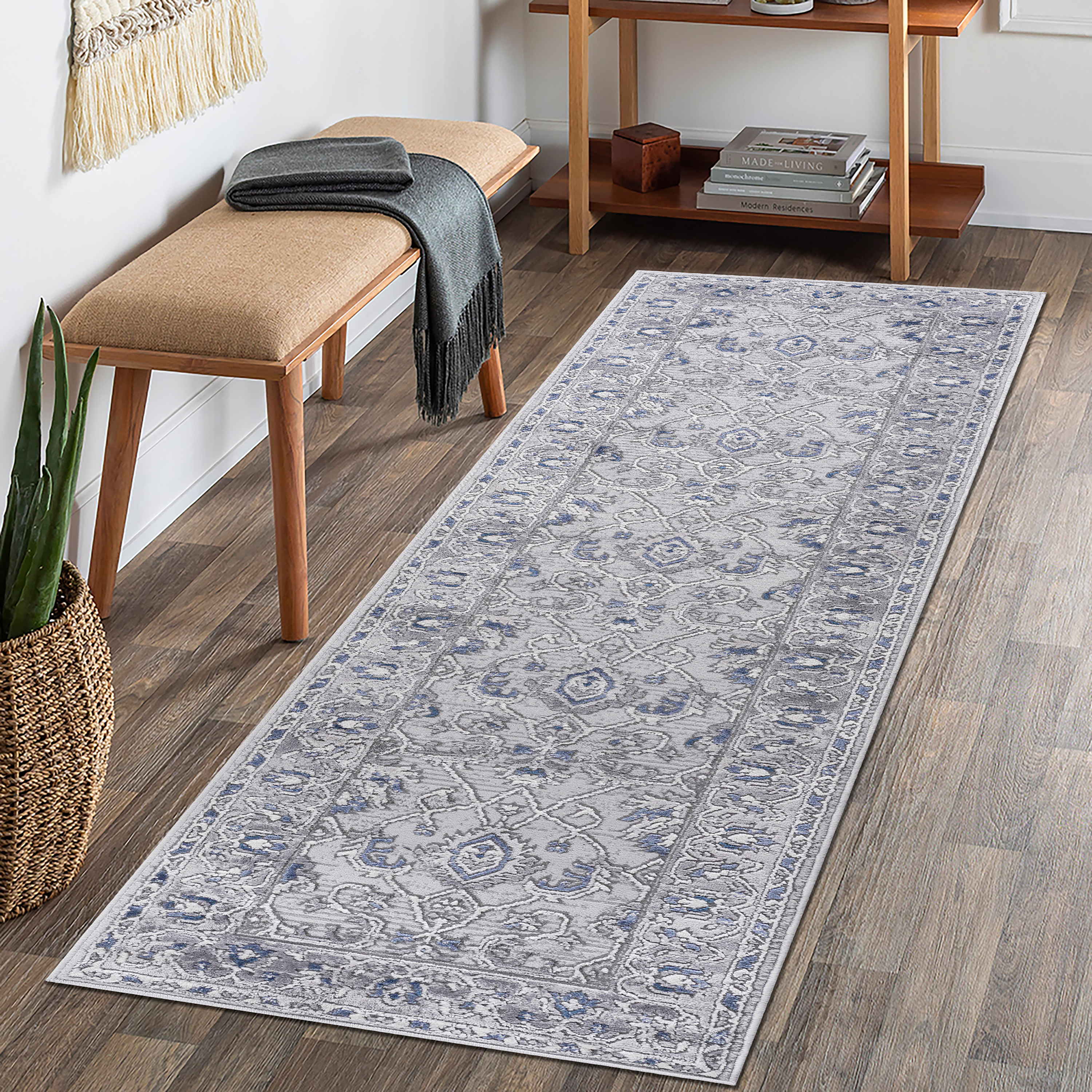 NAAR MARFI Collection 2X8 Grey/Blue/Oriental Non-Shedding Living Room Bedroom Dining Home Office Stylish and Stain Resistant Area Rug