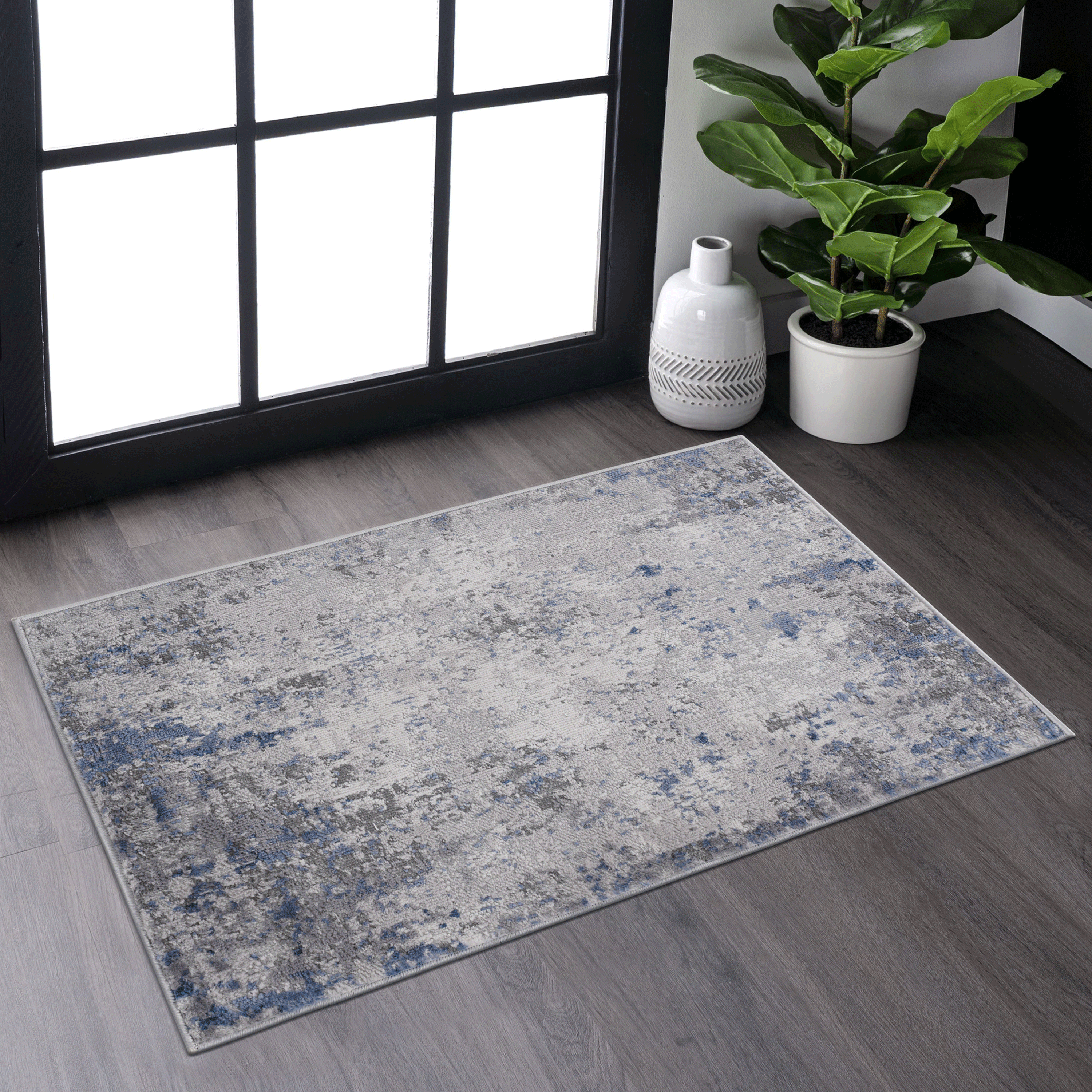 NAAR MARFI Collection 2X3 Silver/Blue/Abstract Non-Shedding Living Room Bedroom Dining Home Office Stylish and Stain Resistant Area Rug